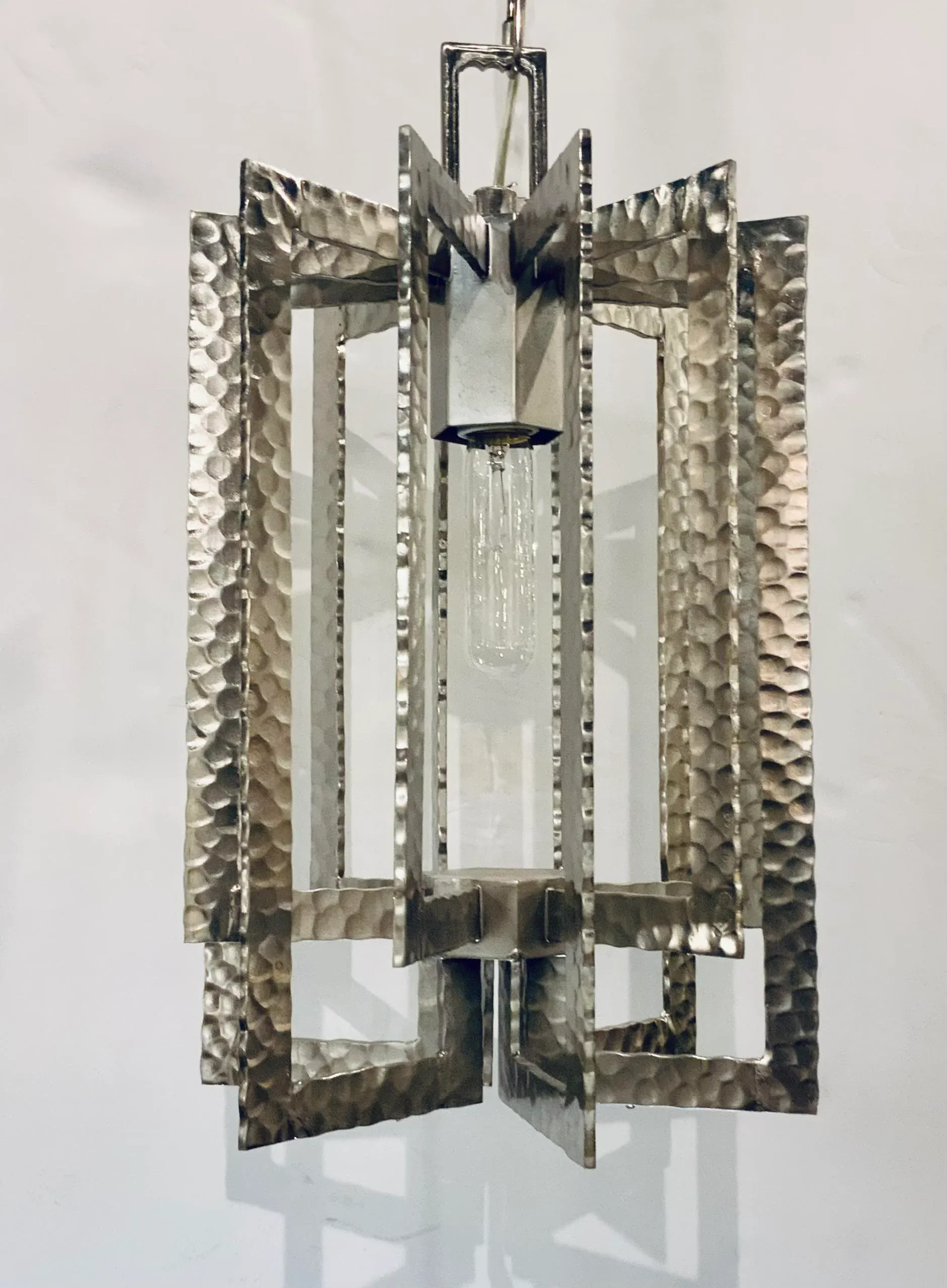 Modern Hammer Silver Finished Metal Pendant Light