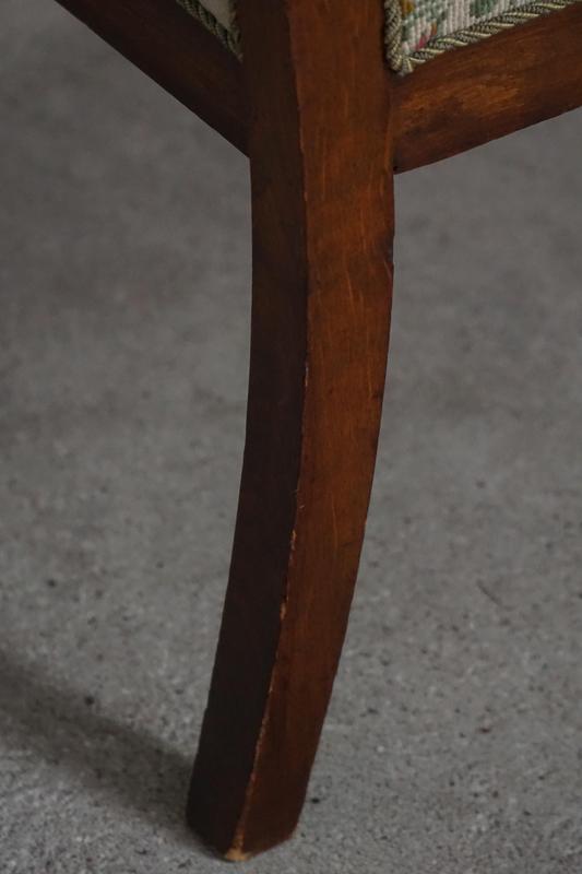 Danish Modern Armchair in Turned Wood with Floral Upholstery, Early 20th Century, 1930s