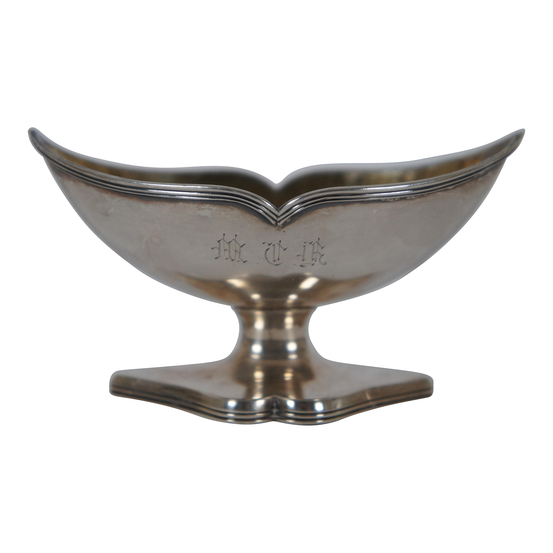 Antique 1835 Moses Brent Sterling Silver WhaleTail Nut Dish Salt Cellar