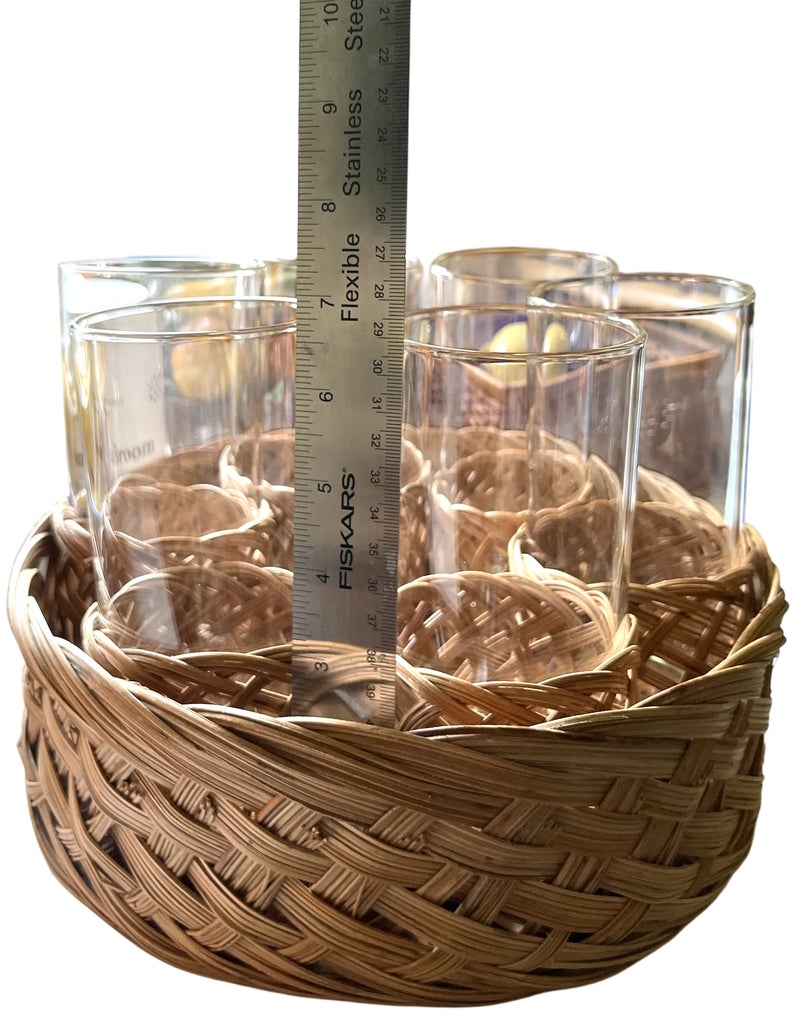 Basketweave Glasses - Etsy VINTAGE Set of 6 Drinking Goblets Basket Weave Wicker Glasses MCM display picture 1