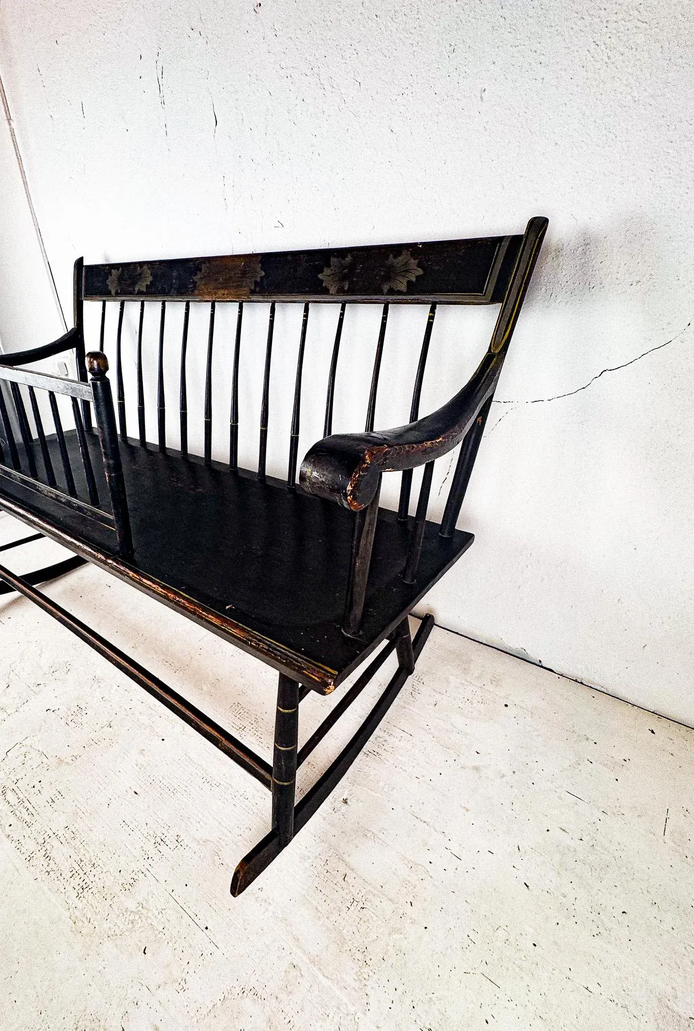 Late 19th Century Primitive Wooden Rocking Bench With Plank Seat and Gate