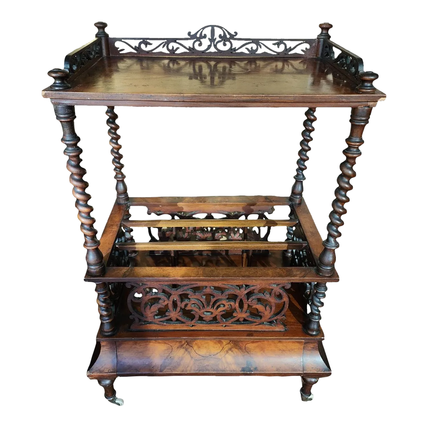 Mid 19th Century Early Victorian English Rosewood Canterbury Whatnot