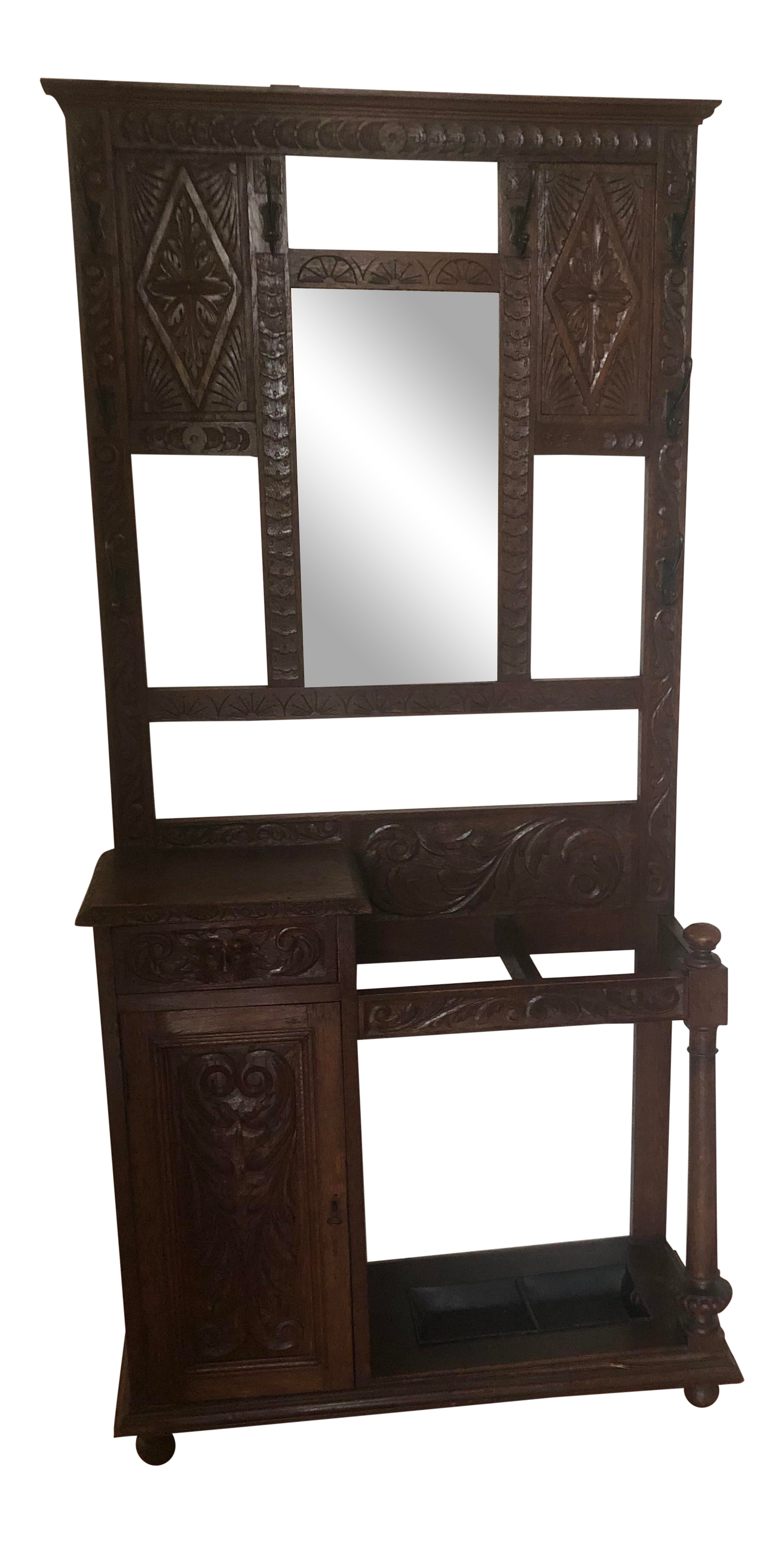 antique hall tree on 19th Century Antique Hall Tree Mud Room Carved Oak Coat Rack Chairish