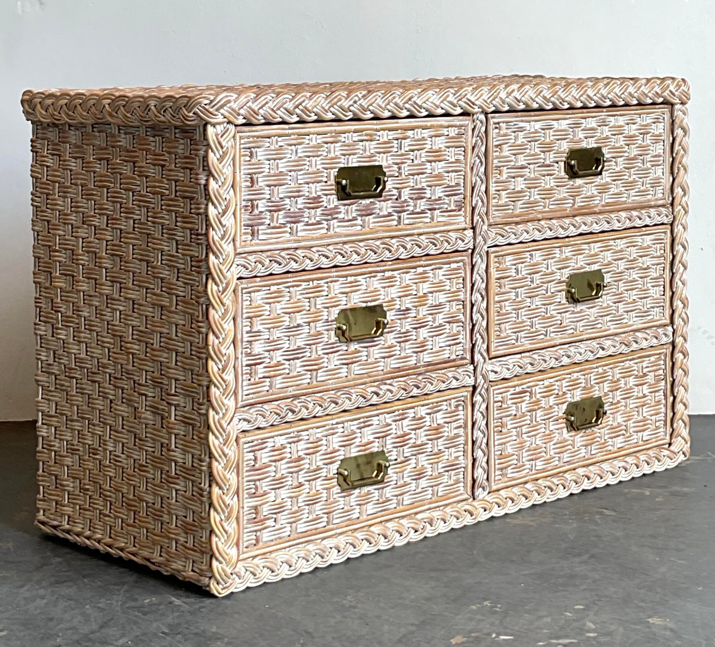vintage wicker dresser Dixie Weave Campaigne Syle Credenza Top to Bottom Vintage Henry Link Woven Rattan