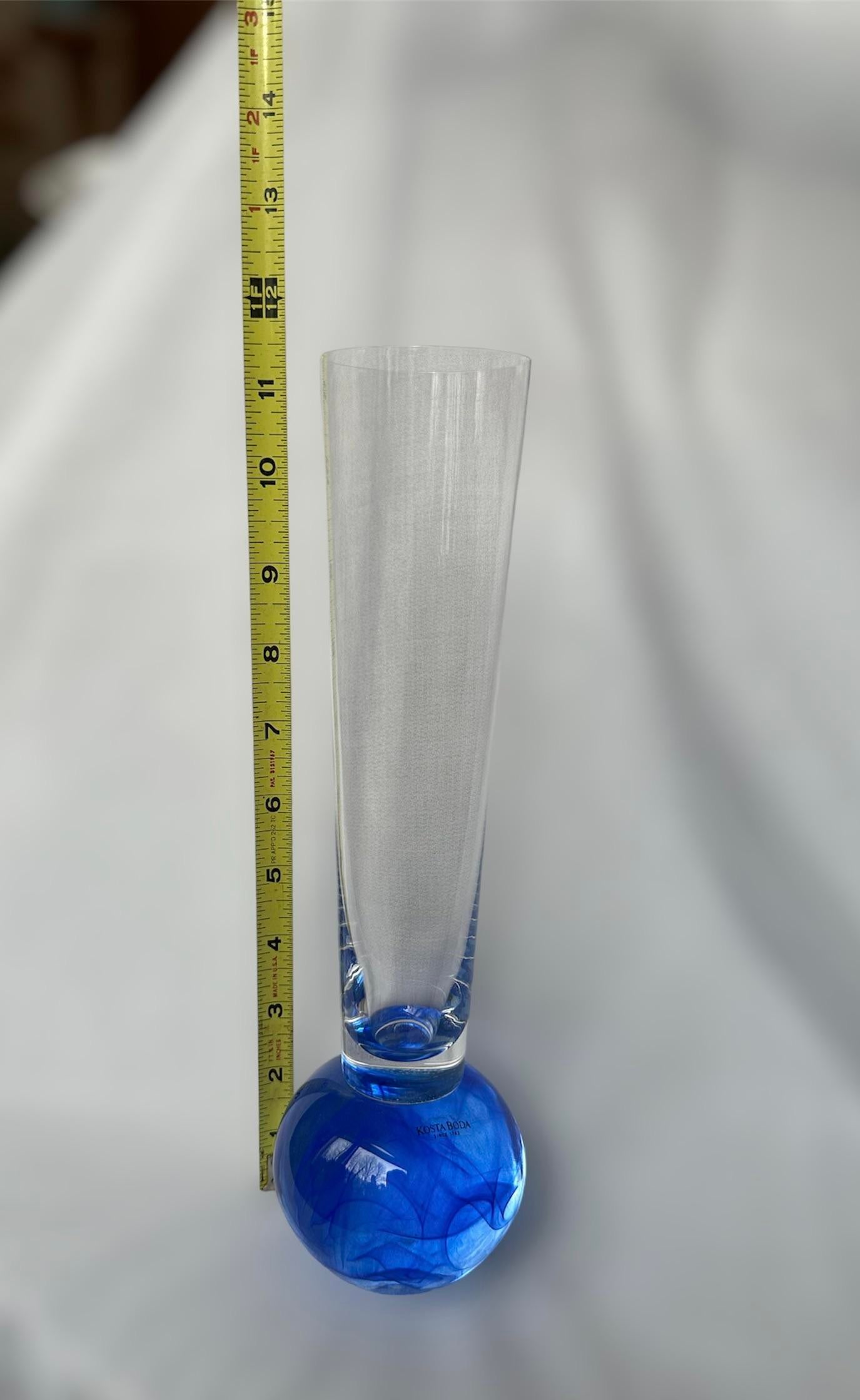 1990s Kosta Boda Cool Moon-Blue Moon Cobalt Swirl Hand Blown Art Glass Vase