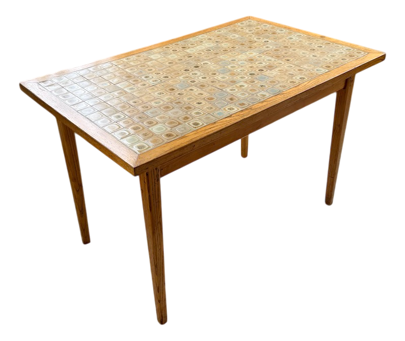 Scandinavian Oak and Ceramic Table, 1950s