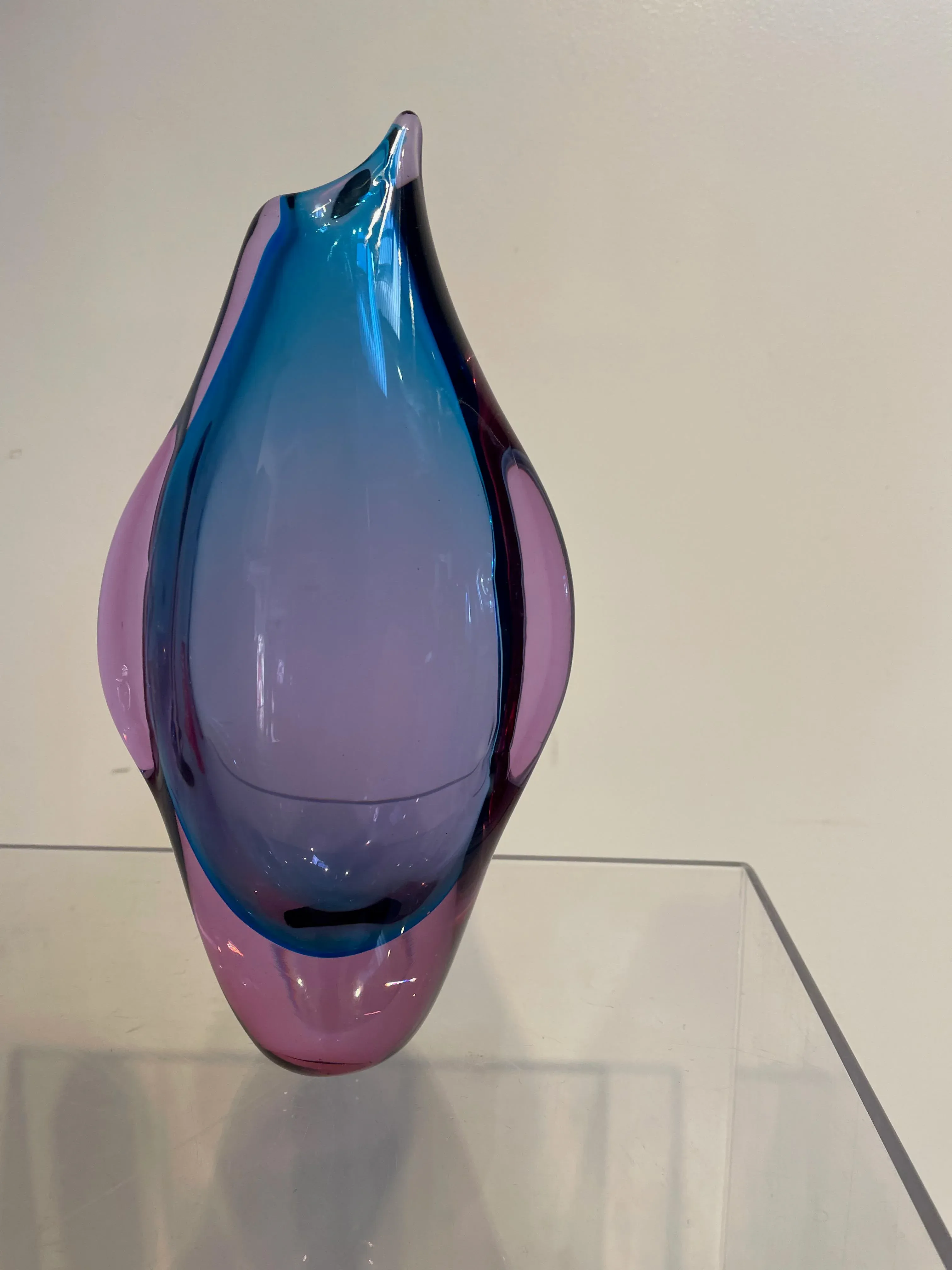 1970s Flavio Poli Penguin Large Sommerso Murano Vase Mid-Century