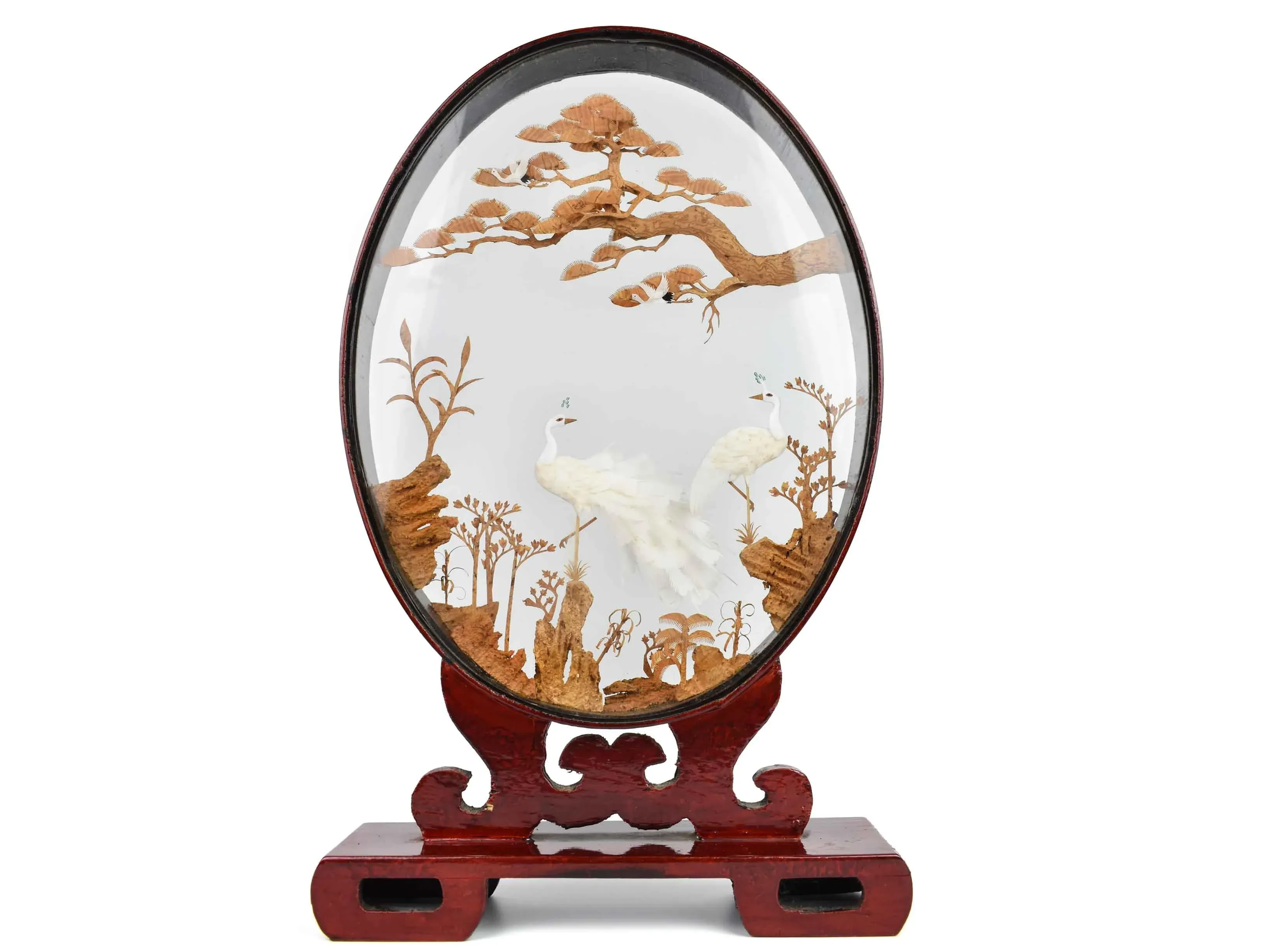Mid 20th Century Tall Oval Chinese Cork Carving Art Diorama