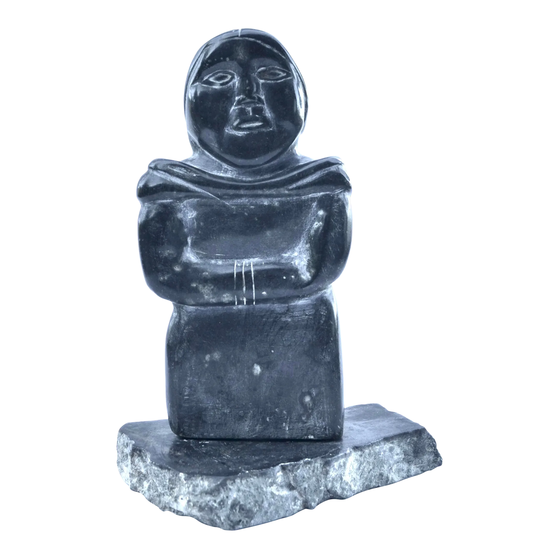 1950-60s Inuit Stone Carving Standing Woman With Braid