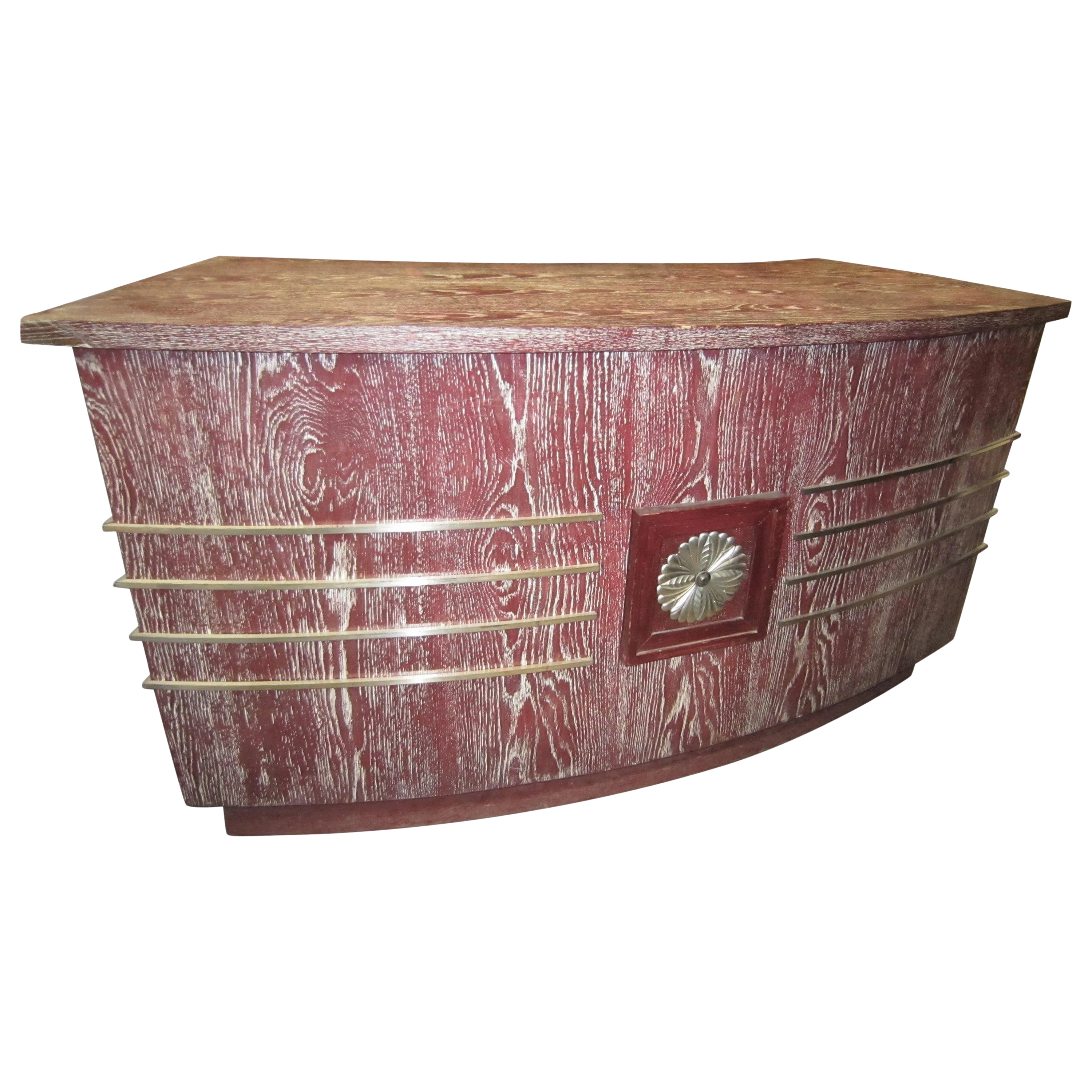 French Art Deco Cerused Oak and Nickeled Bronze Mounted Demilune Desk