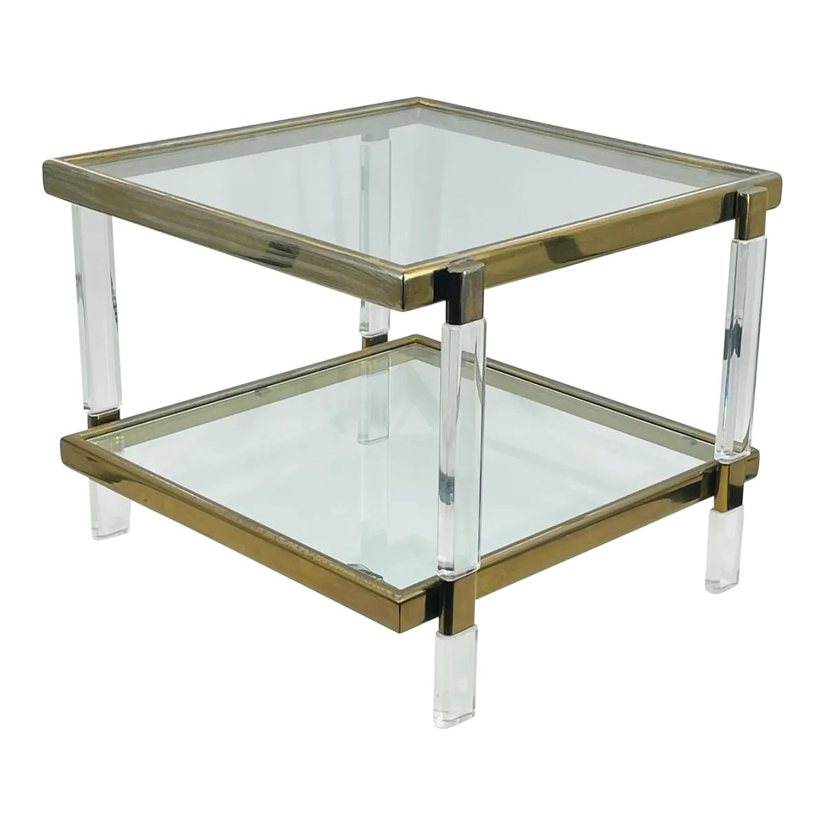 1960s Lucite, Brass & Glass 2 Tier Table by Charles Hollis Jones | Chairish