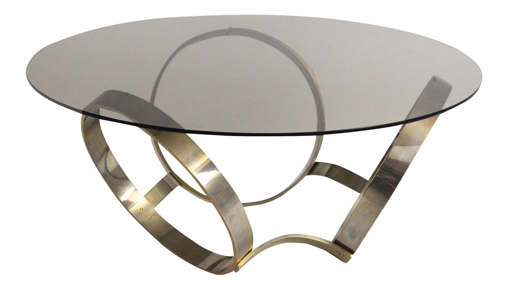 Smoked Glass Coffee Table with Three MetalRinged Base, 1970s Chairish
