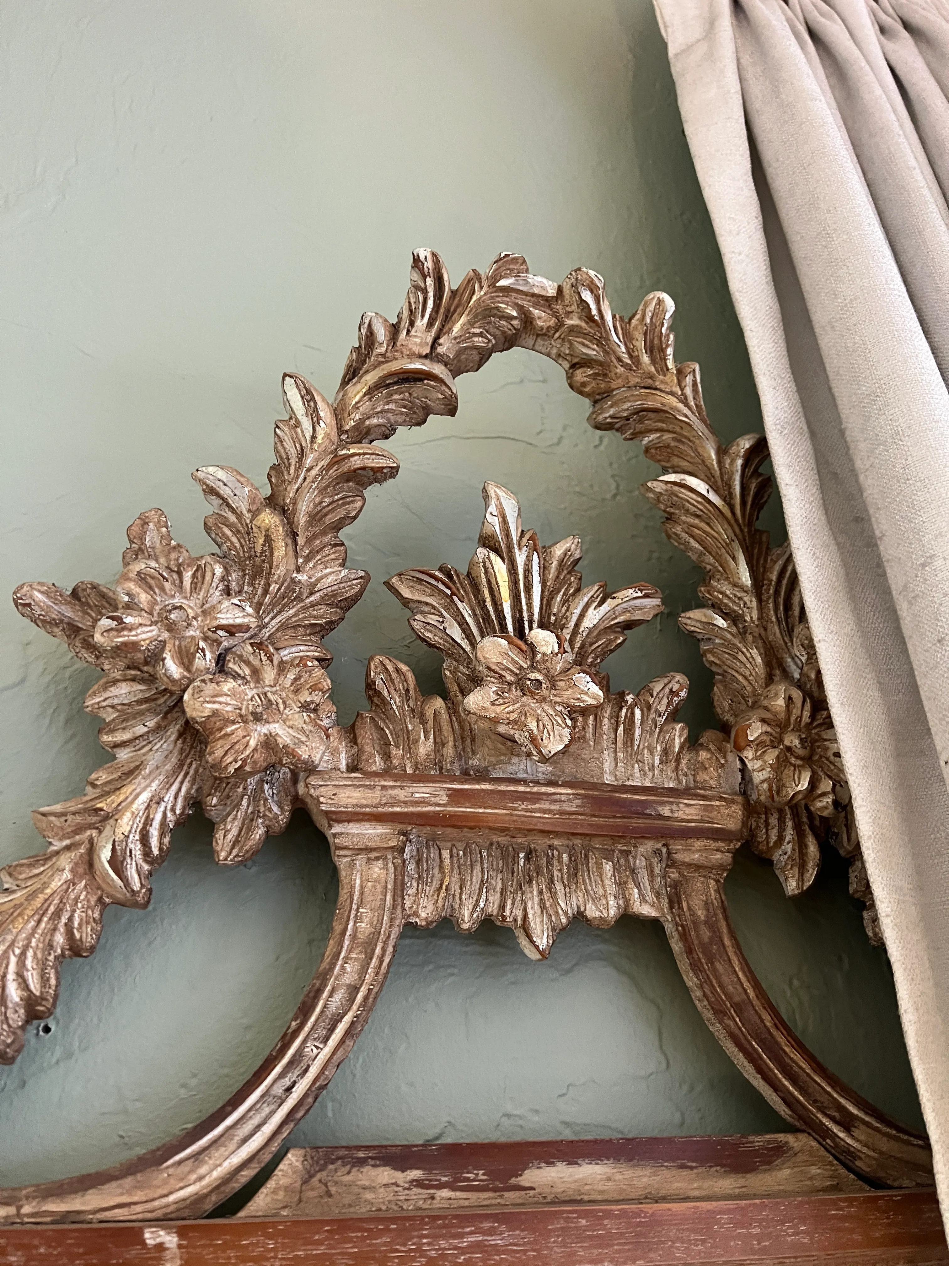 Large Tall Floral Relief Carved Venetian Wood Mantle Mirror by
