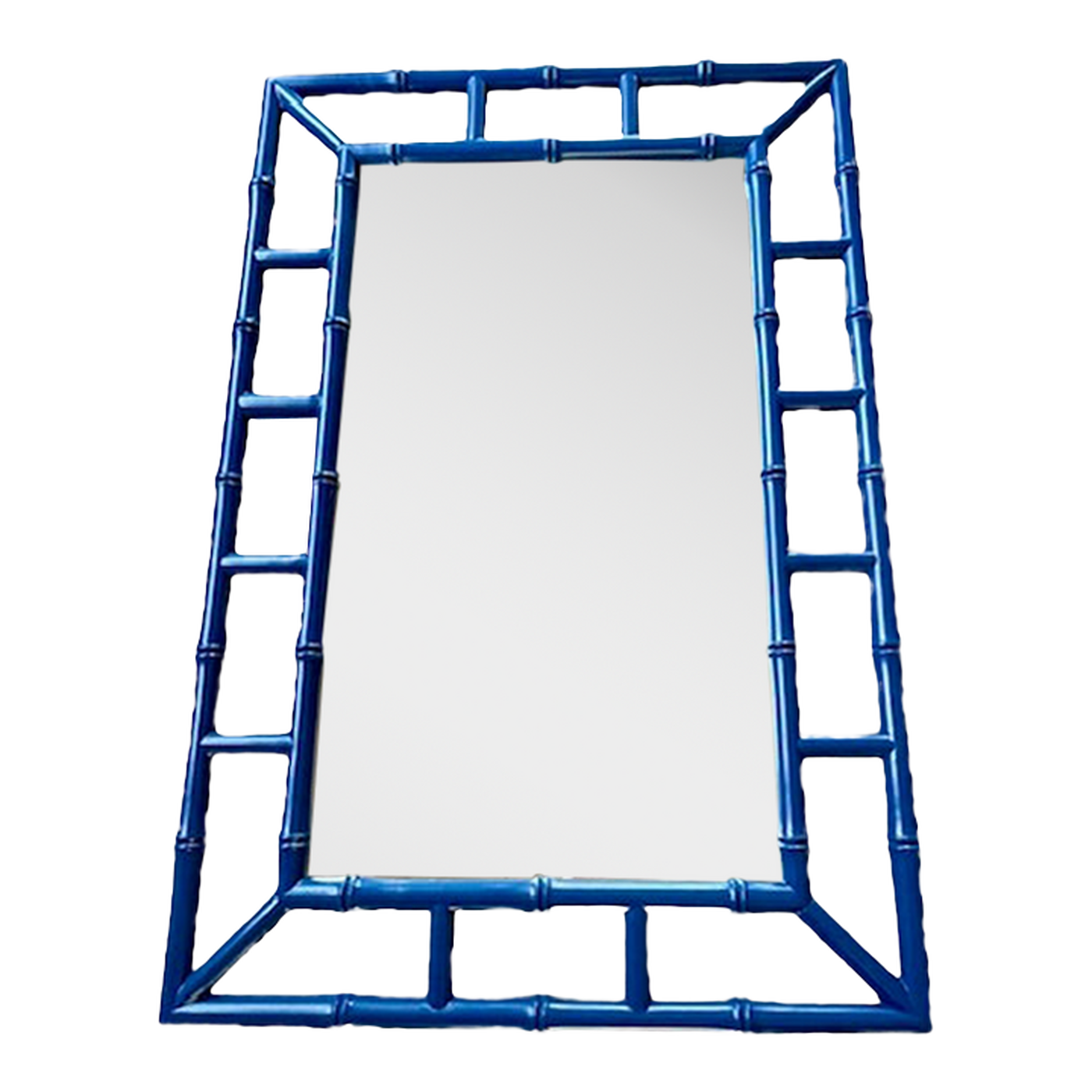 Chinoiserie Style Faux Bamboo Wall Mirror in Blue | Chairish
