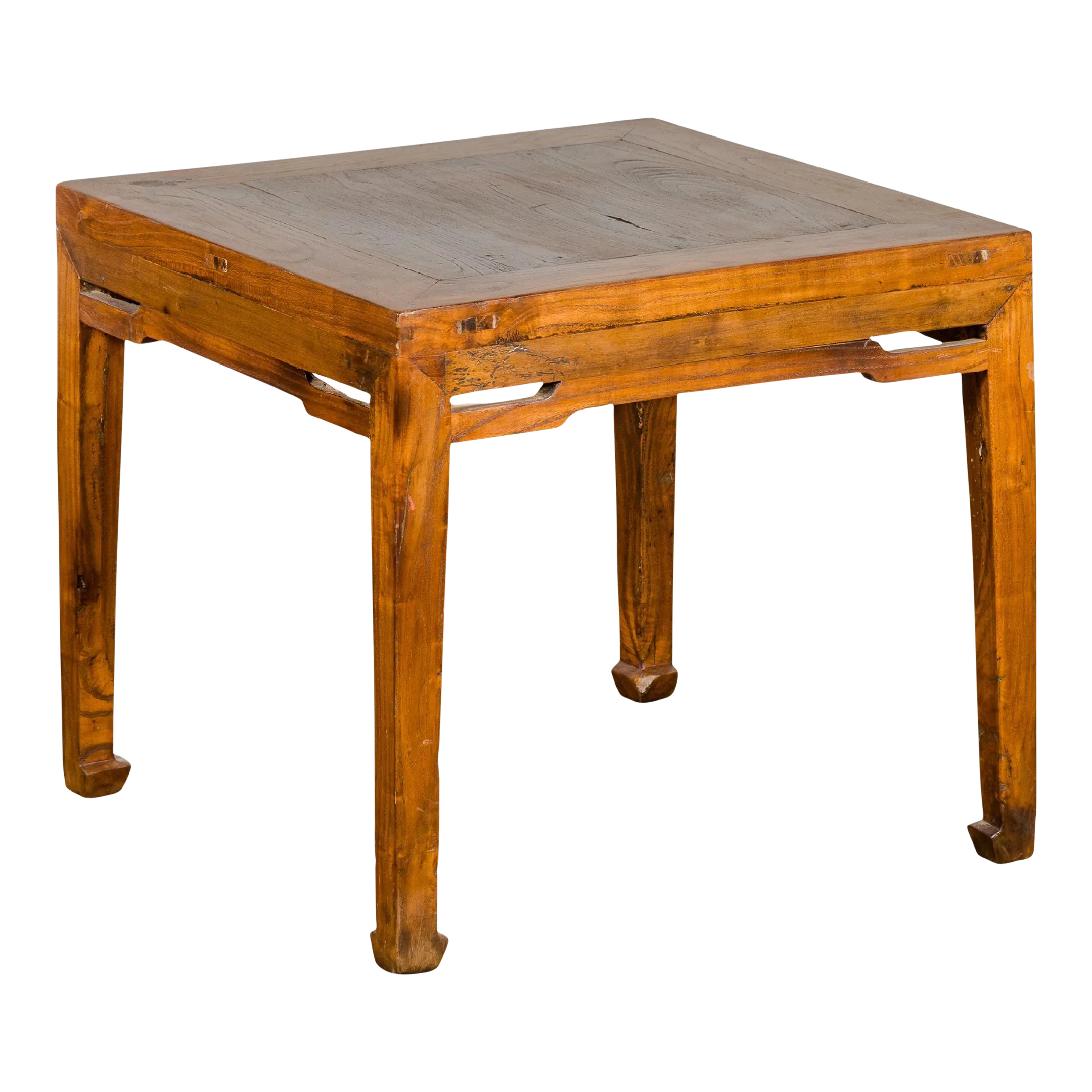 Qing Dynasty Elm Stool or Drinks Table with Horse Hoof Feet and Humpback Apron