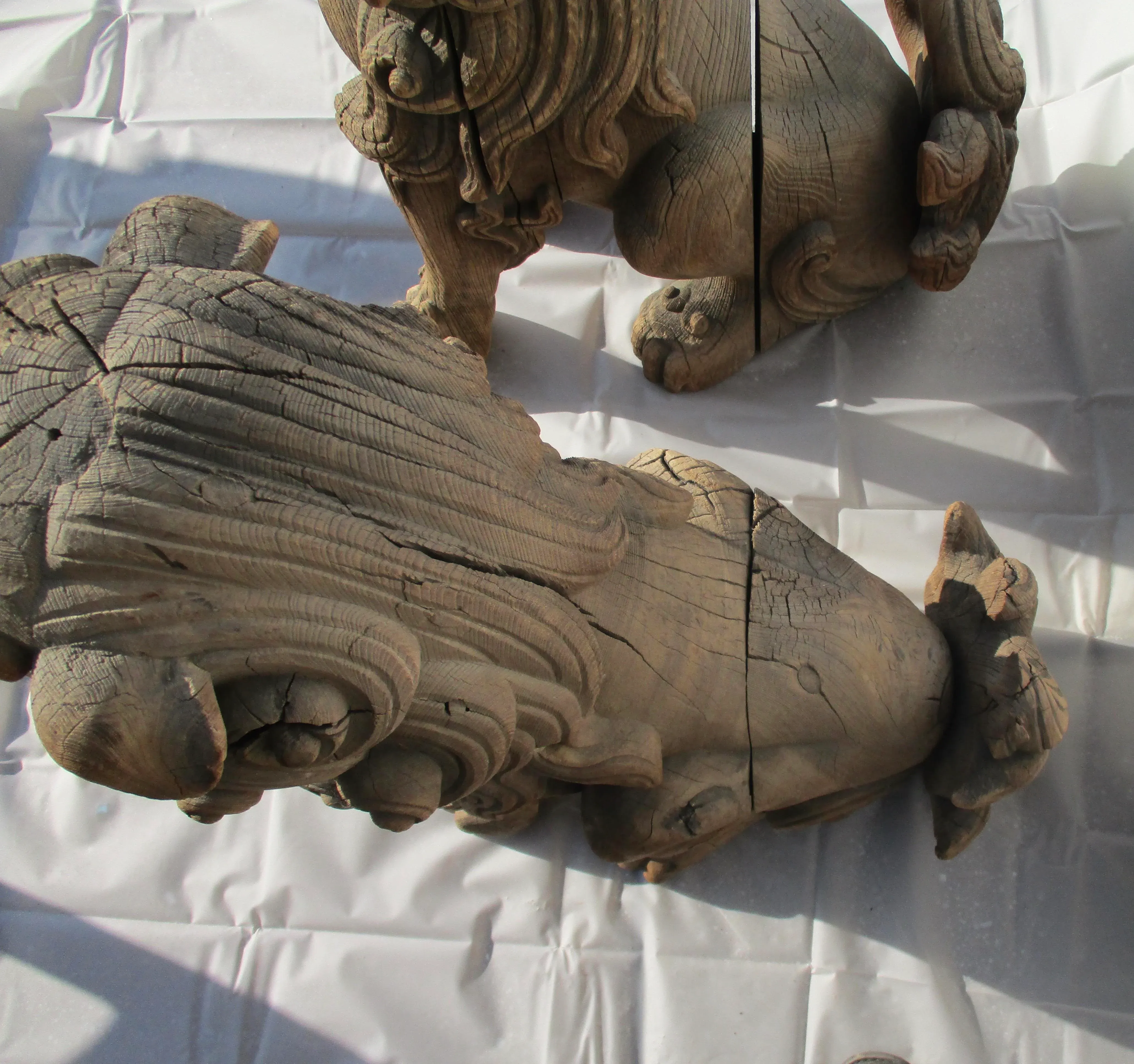 Miji Japanese Cedar Carved Buddhist Shi-Shi - a Pair