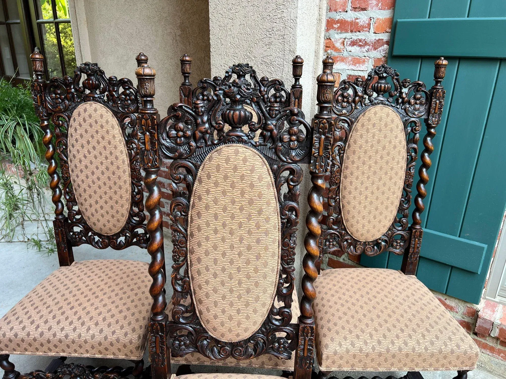 Set 4 Tall Antique French Dining Chairs Barley Twist Renaissance