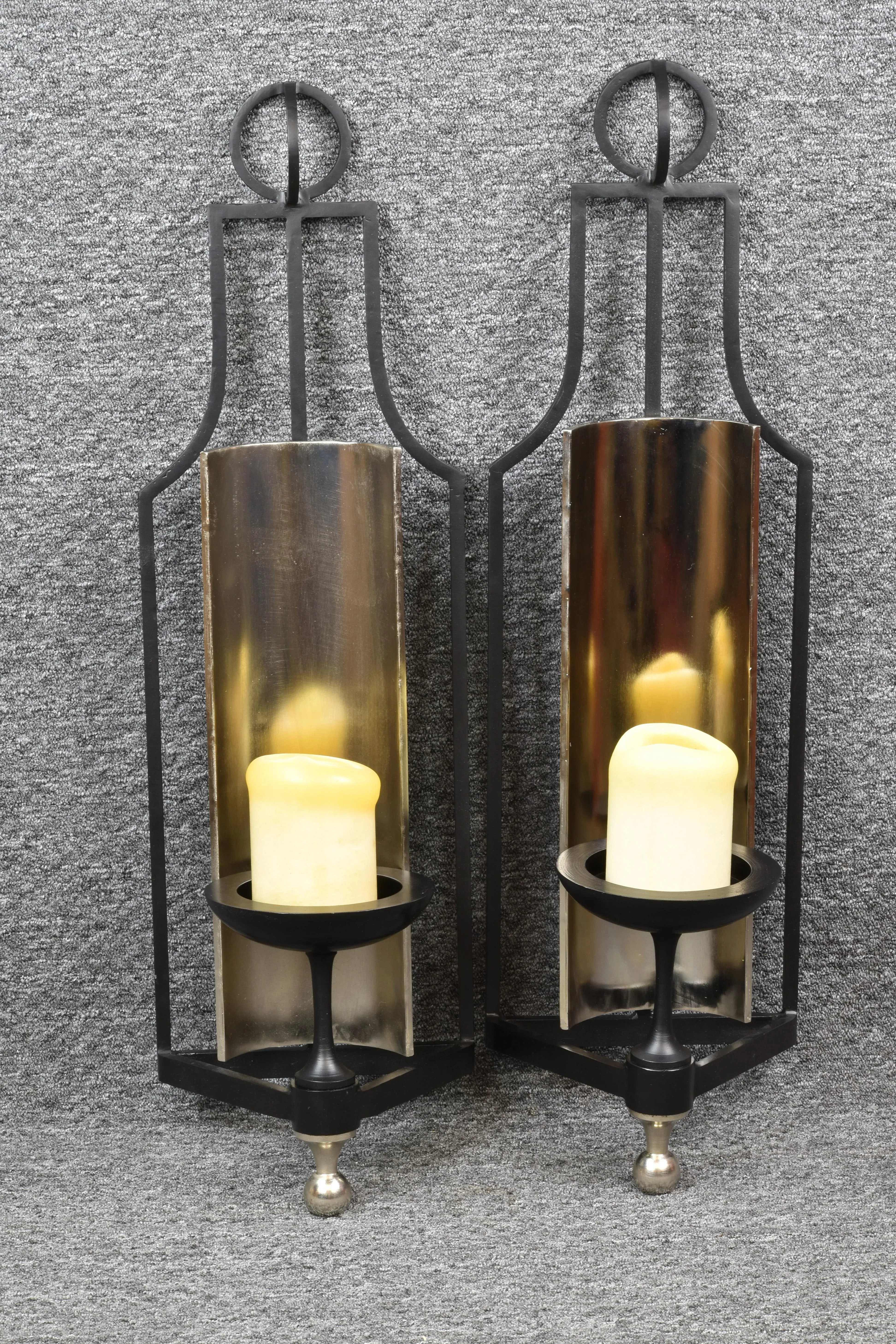 Late 20th Century Tall Neoclassic Wrought Iron and Chrome Candle Holder  Sconce - a Pair | Chairish, image size:3887x5830