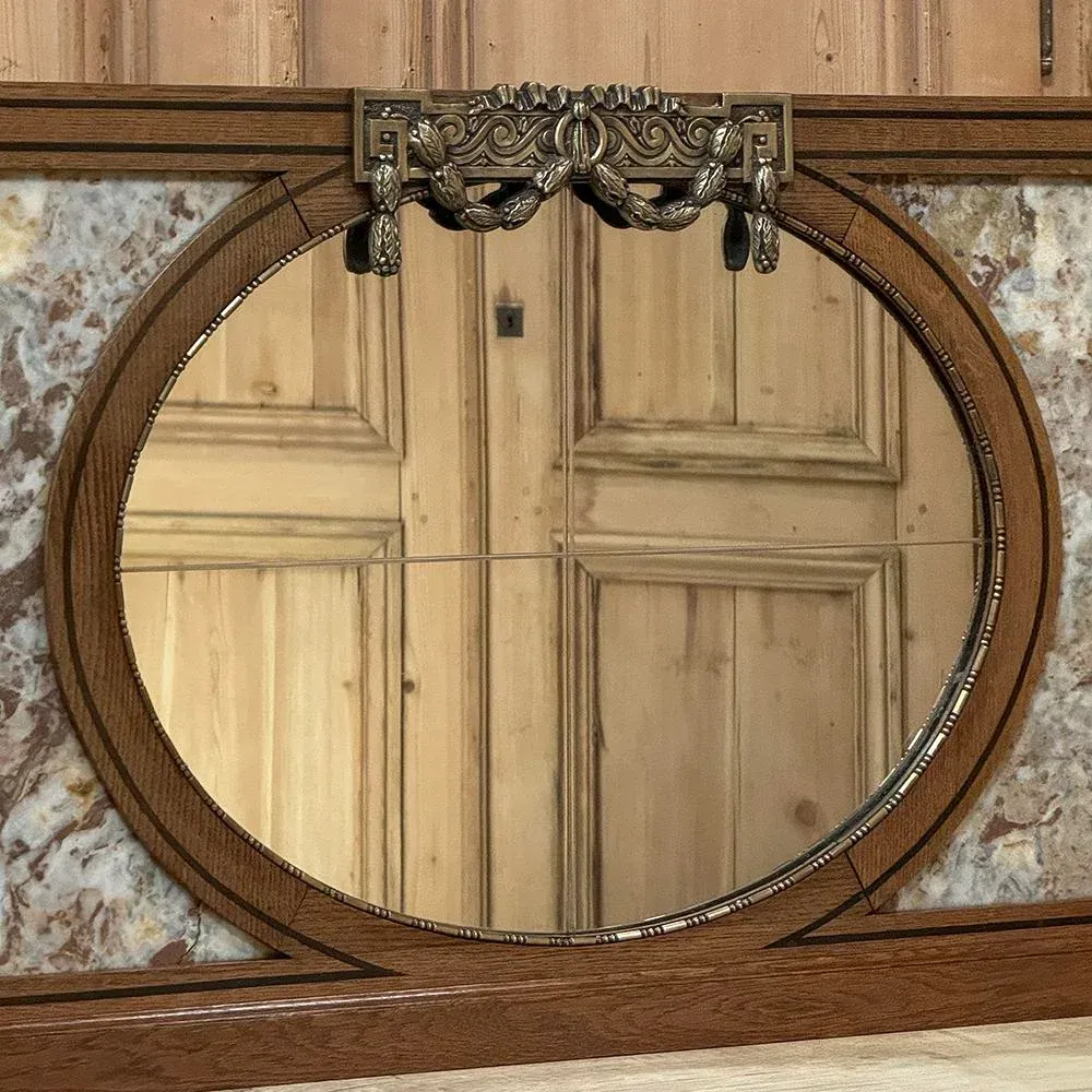 Antique French Louis XVI Neoclassical Mantel Mirror With Marble & Bronze Mounts