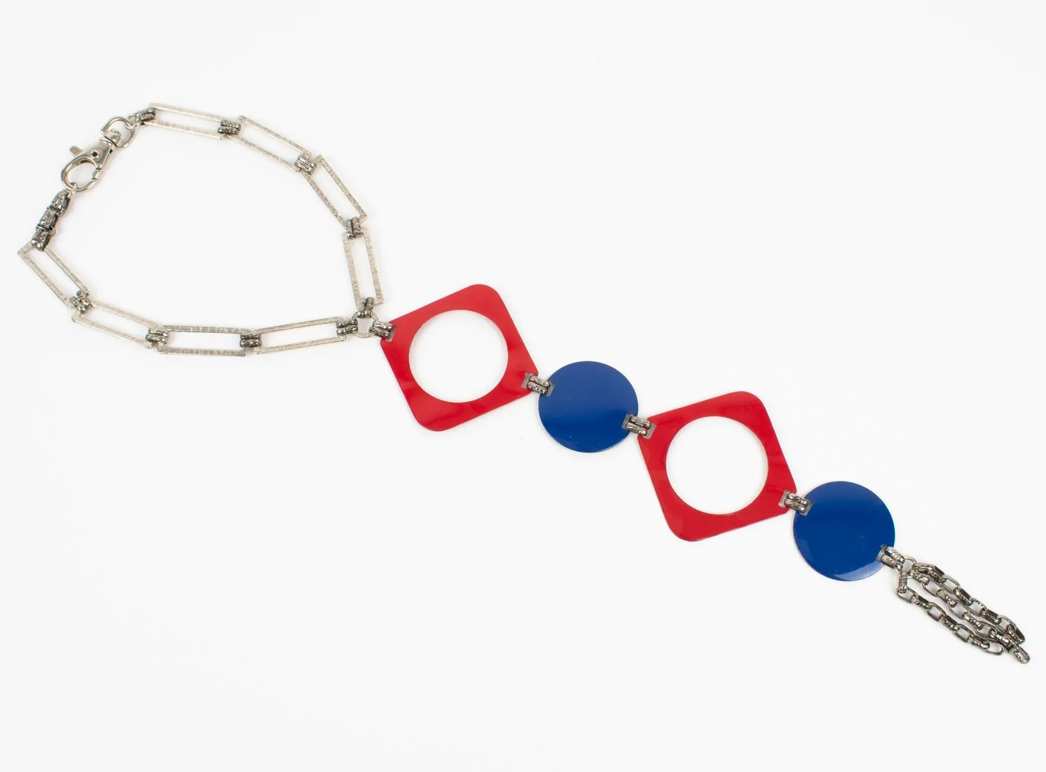 Space Age Paco Rabanne Style Collar Necklace With Blue and Red
