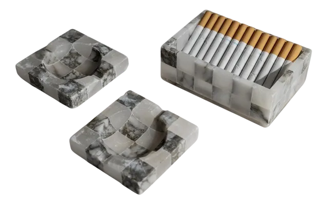 cigarette marble Pack: (Switzerland(Marble) Col:CH-CT-0064  Four evenly spaced grooves carved into the full circumference of the rim  positioned at 12 Open half empty gold pack