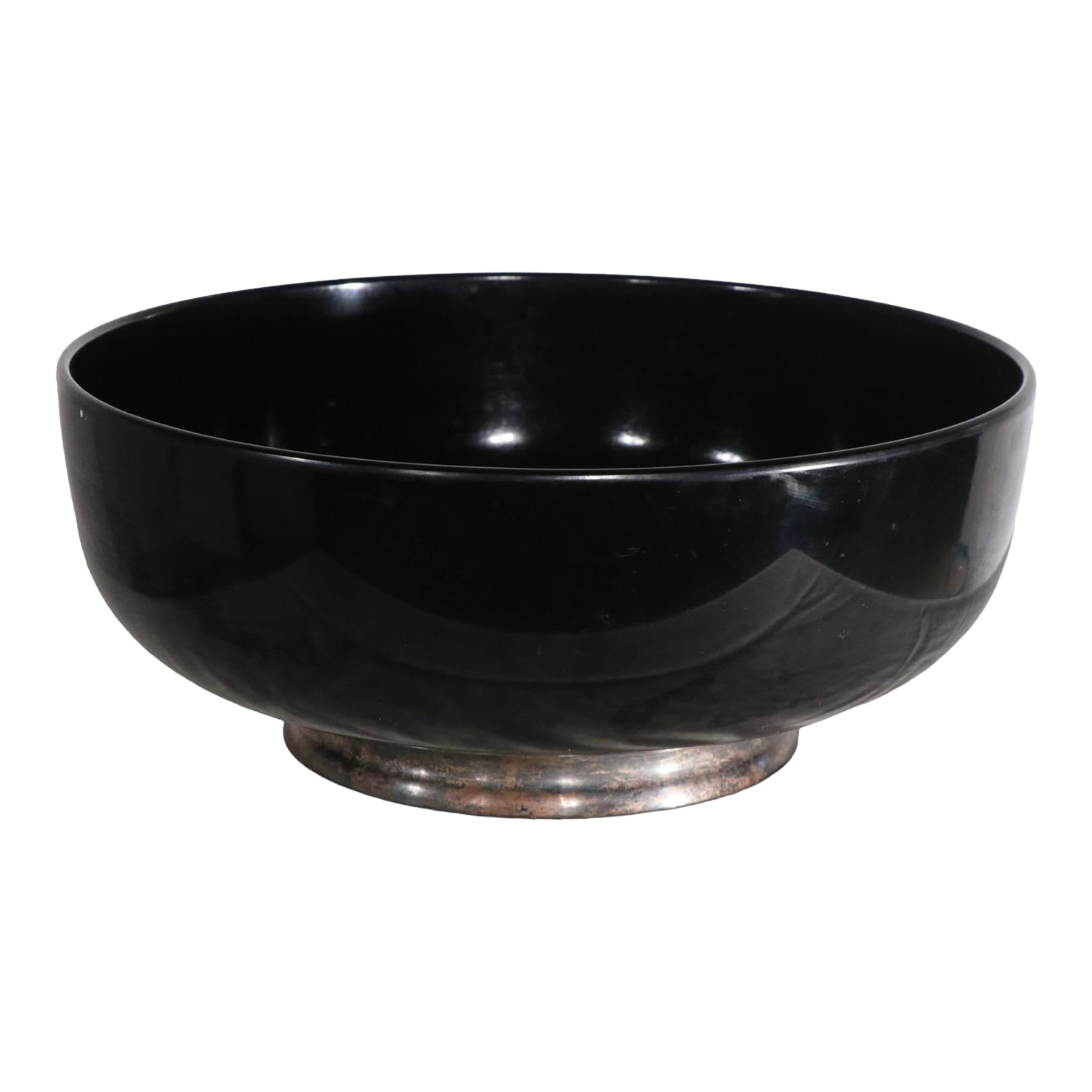 Mid Century Salad Fruit Centerpiece Bowl of Black Plastic and Sterling Silver by Towel