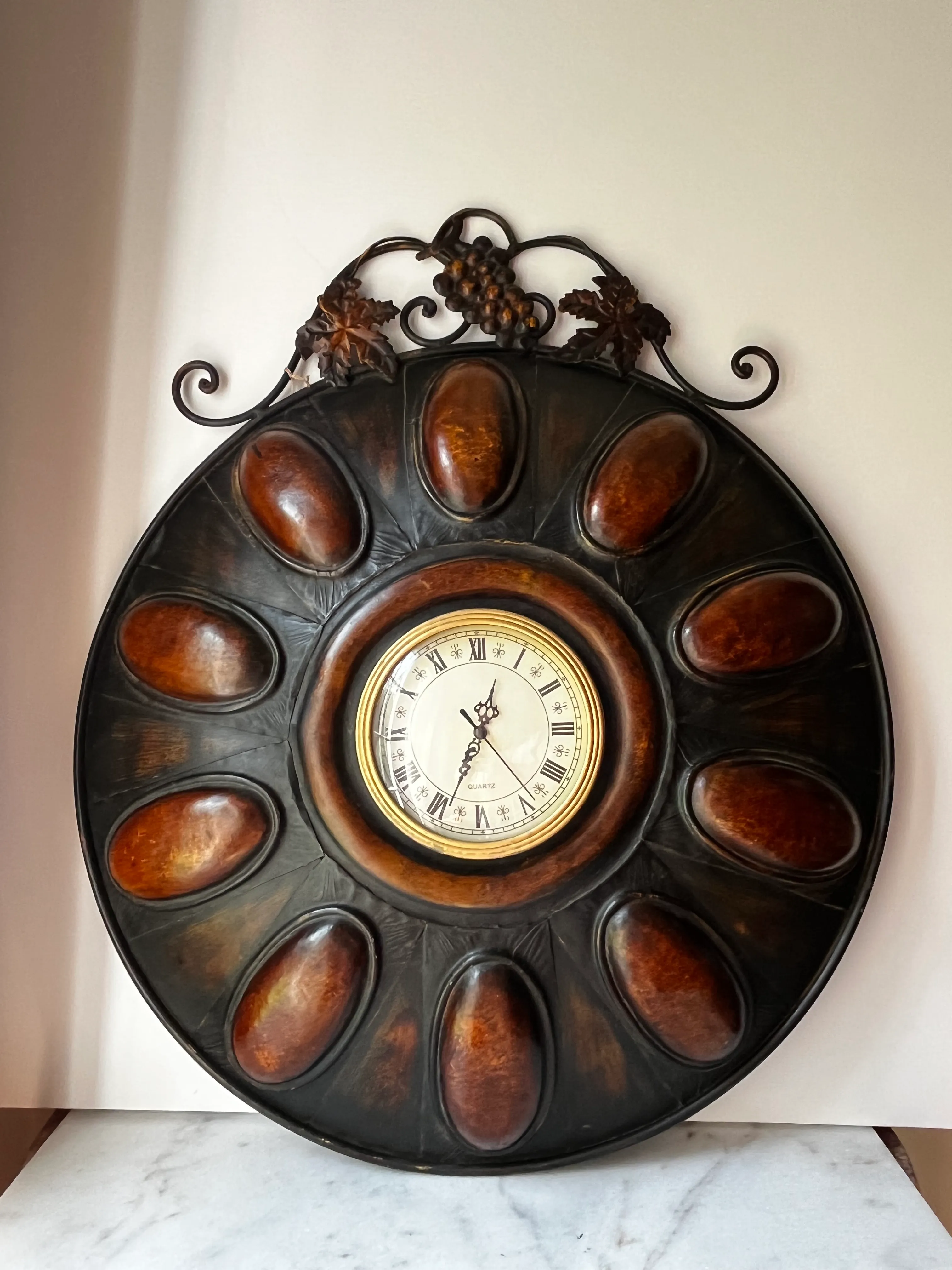 Metal Wall Clock Grapes Designe Vintage Large Round | Chairish, image size:3024x4032
