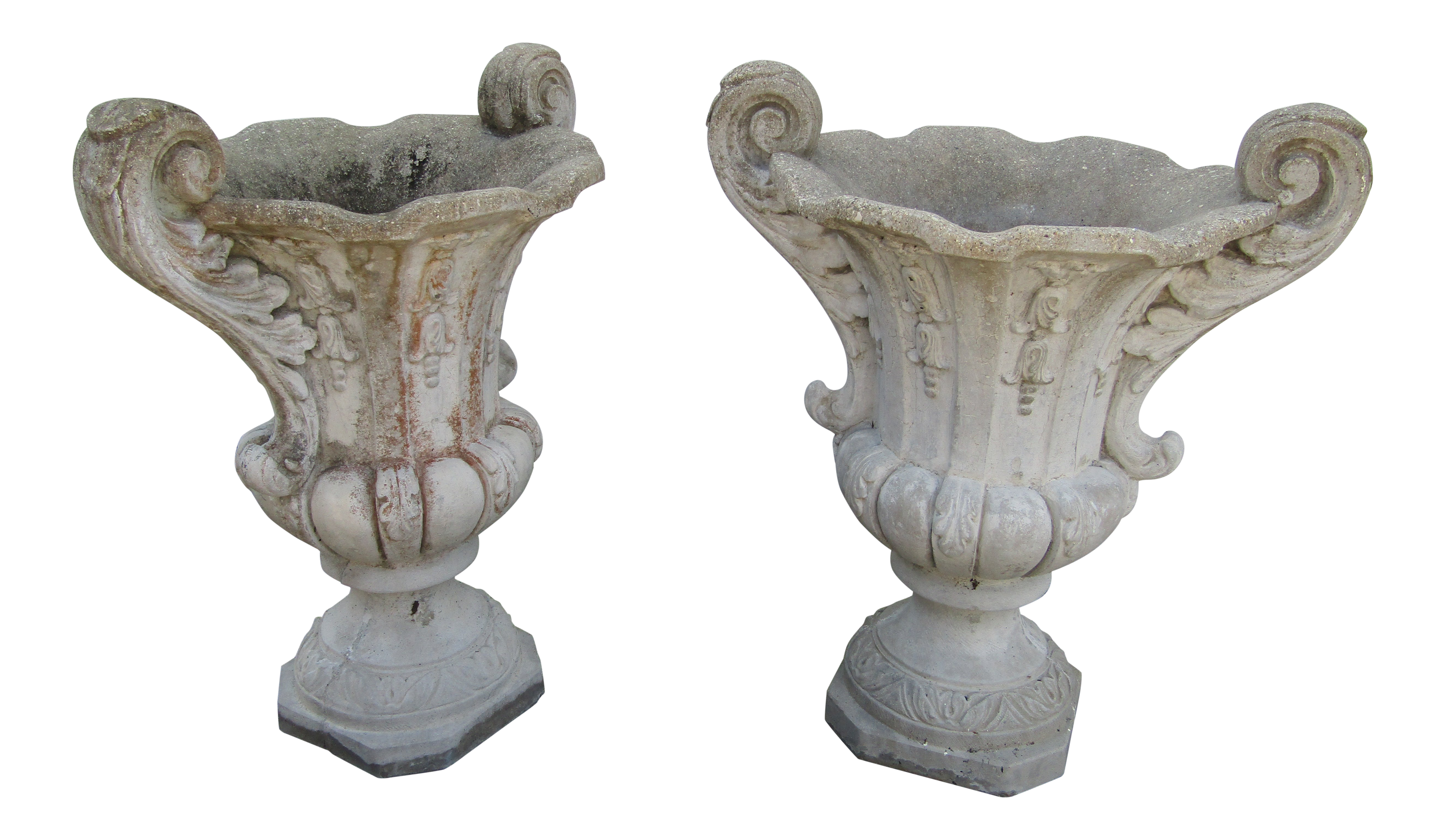 1980s Vintage Cast Stone Cement Garden Planters Urns A Pair