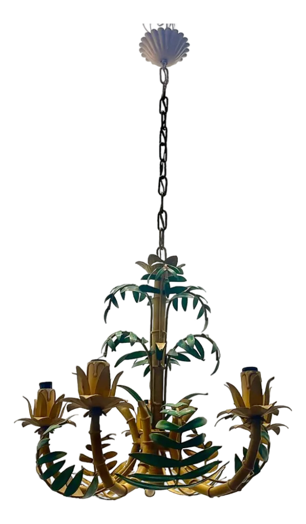 Faux Bamboo Tole Palm Tree Chandelier, France, 1950s | Chairish