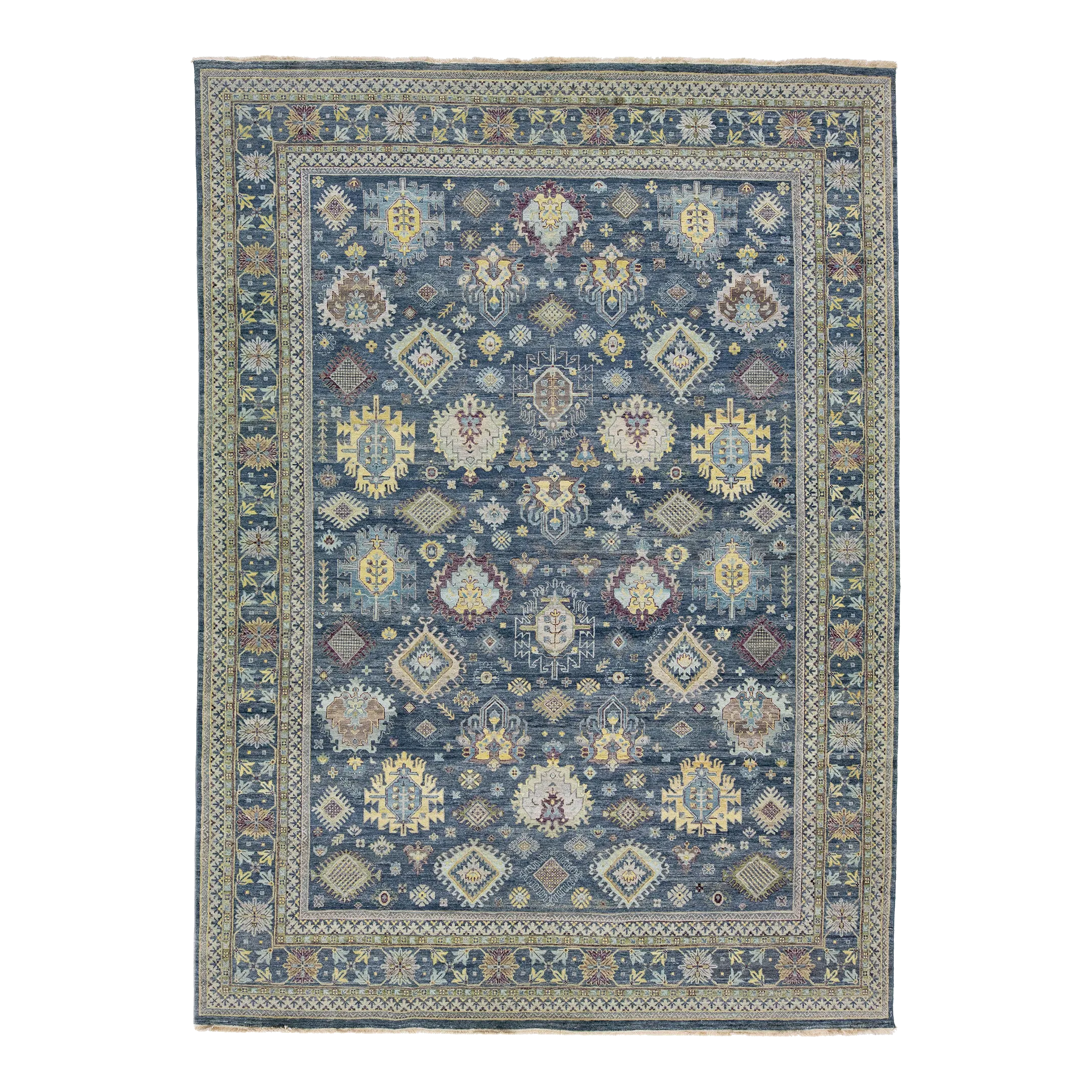 2020s Handmade Modern Designed Mahal Style Wool Rug in Navy Blue by Apadana