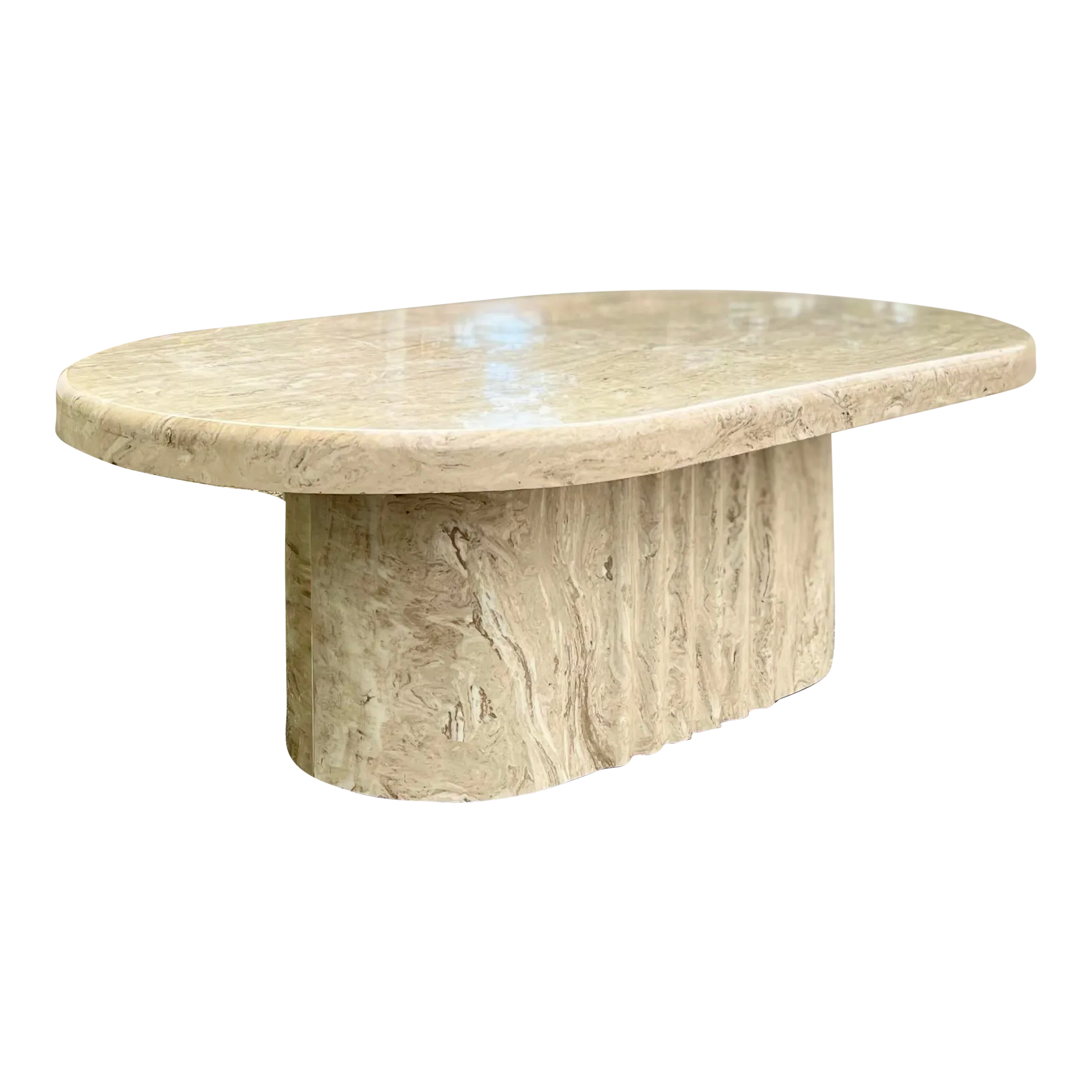 Italian Style Oval Marble Coffee Table With RippleWave Oval Pedestal Chairish