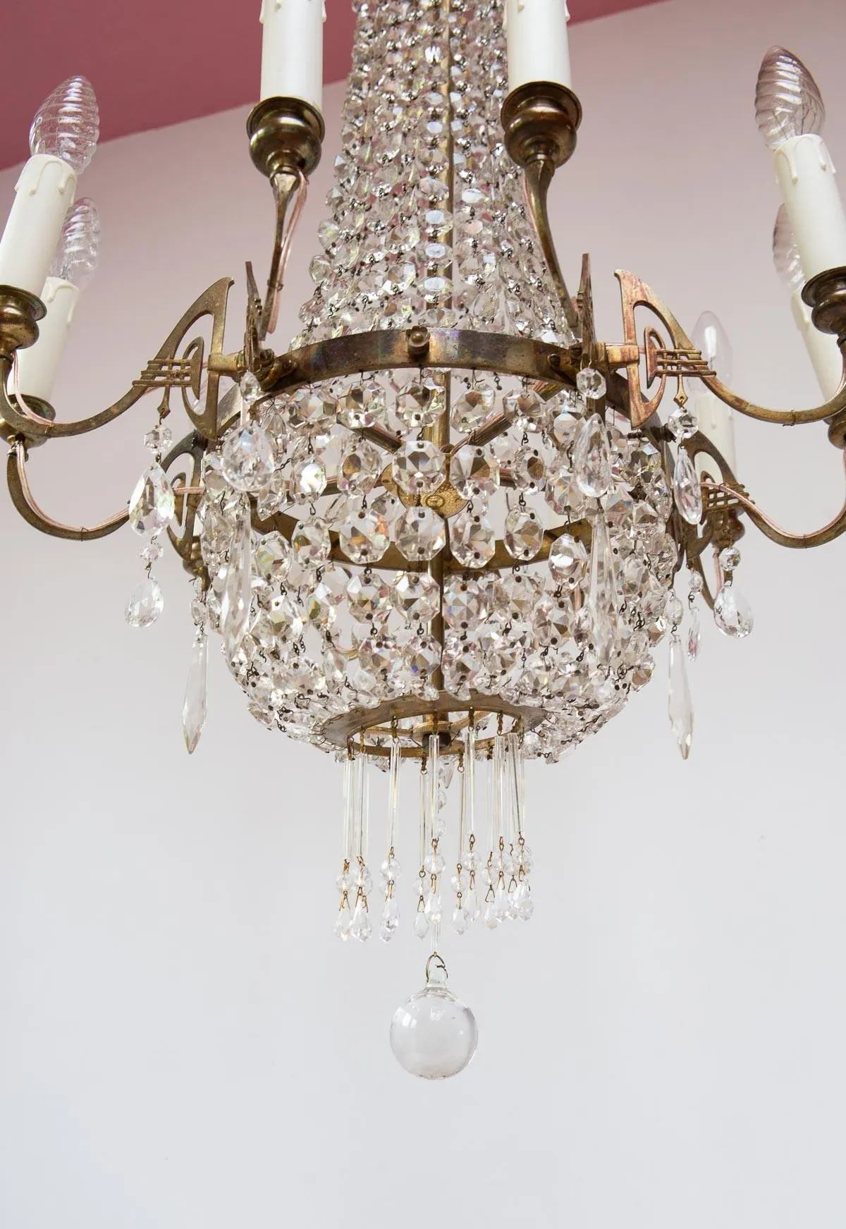 Large Art Nouveau Swedish Glass Chandelier, 1890s