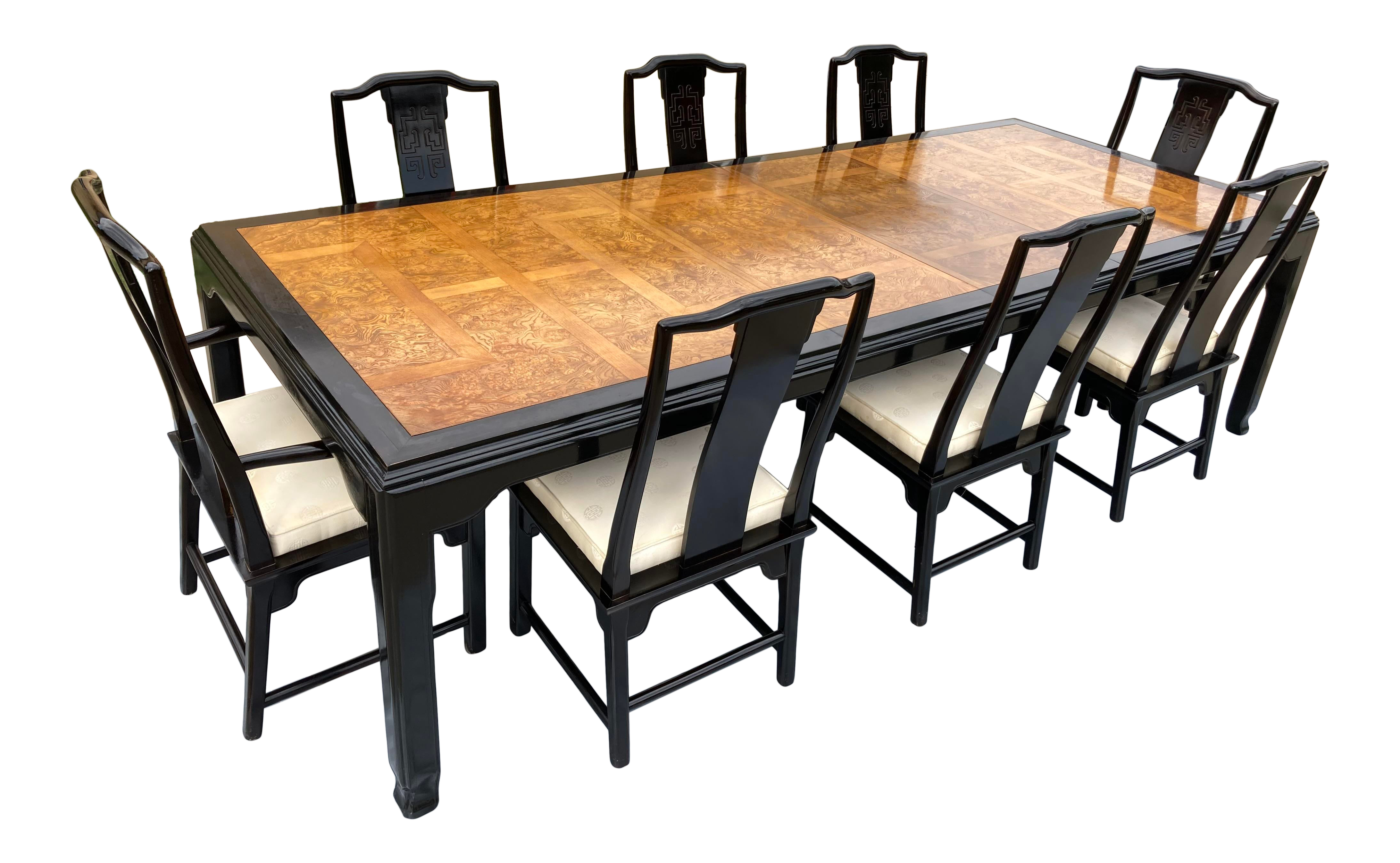 Black Ebony Wood Carved Oriental Dining Set with 10 Chairs