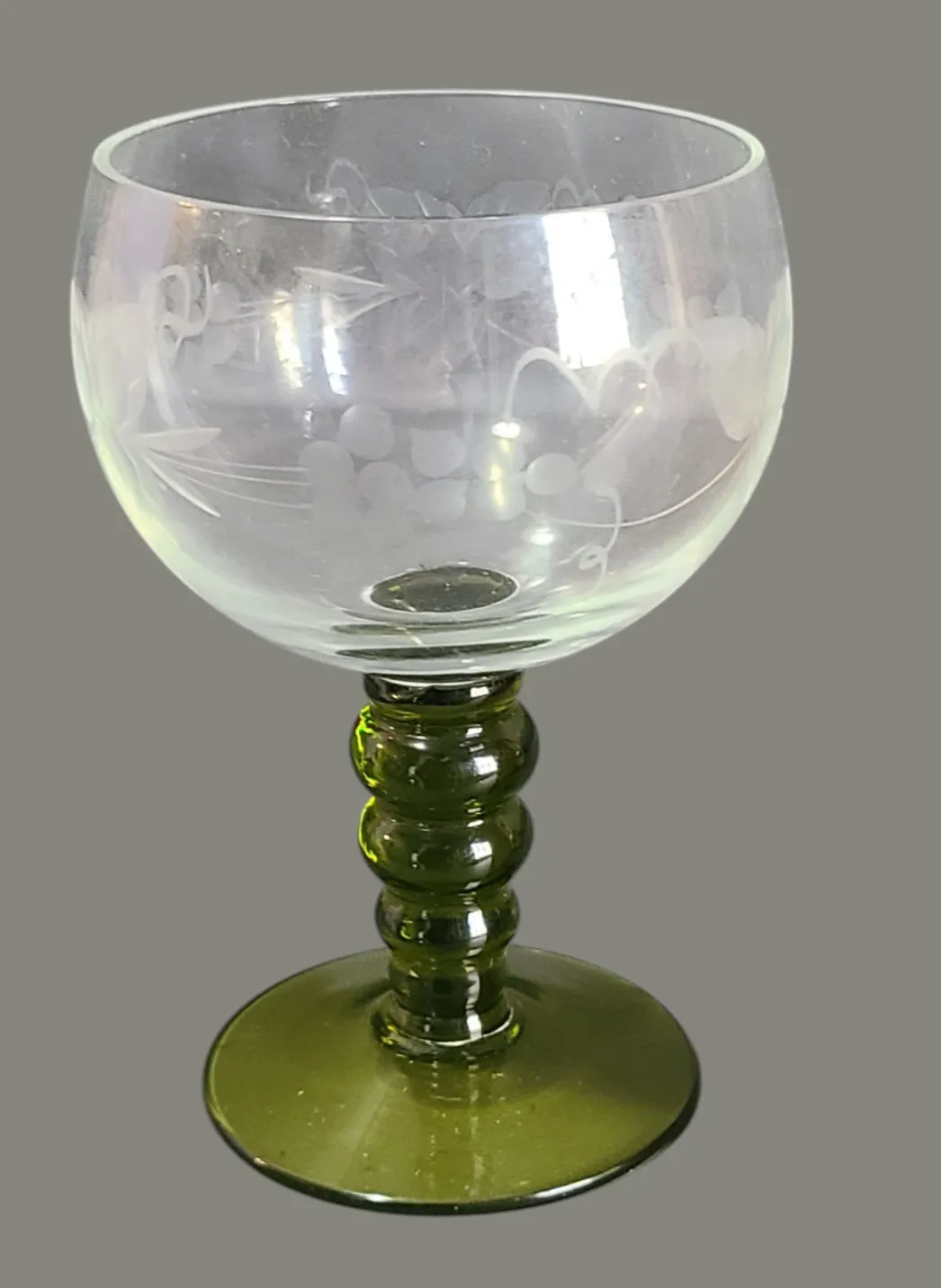 Vintage Roemer Etched Grapes Vine Olive Green Stem Wine Glasses- a Pair |  Chairish