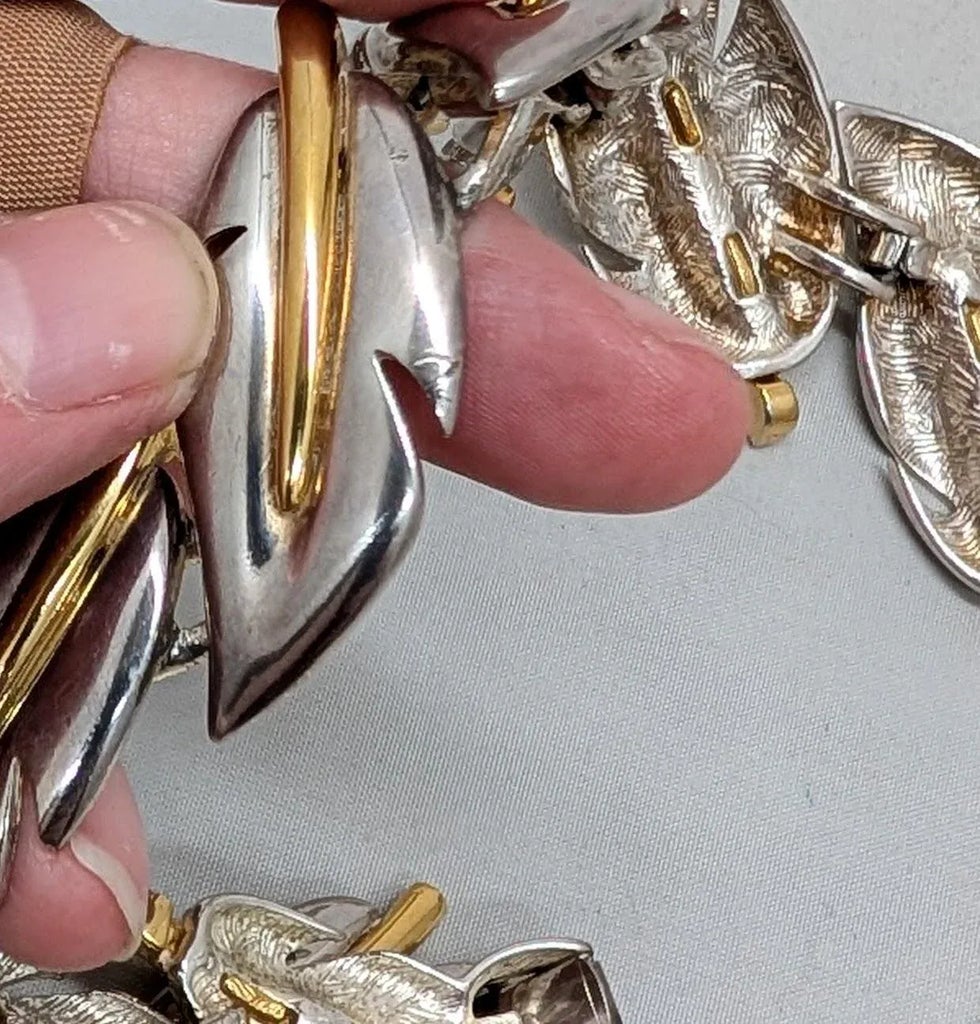 Vintage 1980s Signed Givenchy Rhodium & Gold Plated Leaf Collar 