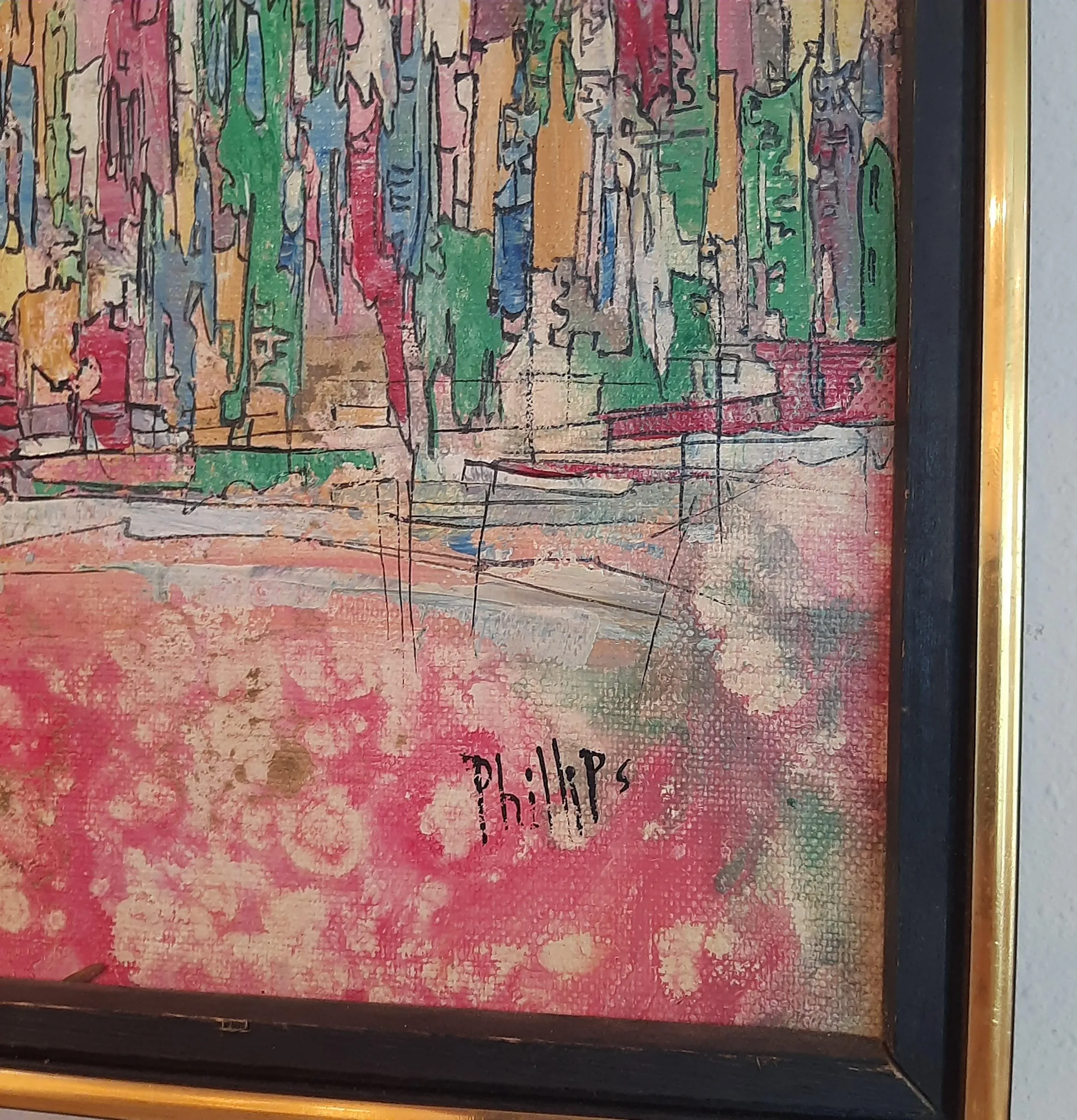 1970s Nyc Abstract Cityscape Skyline Oil Painting MCM Mid