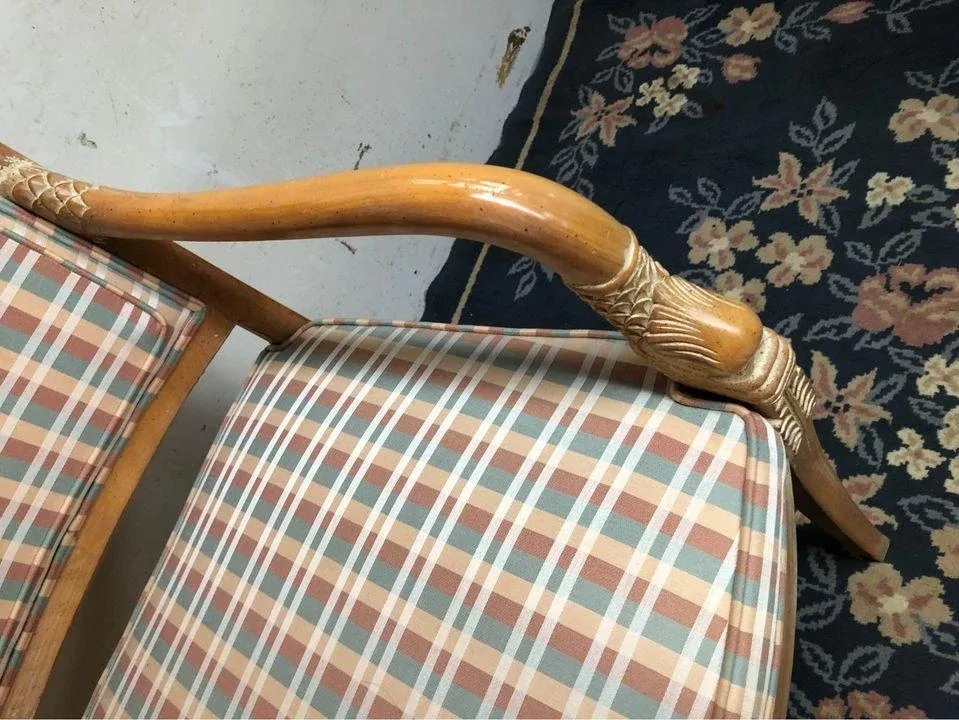 Mid 20th Century Biedermeier Style Dolphin Carved Armchair by Hickory