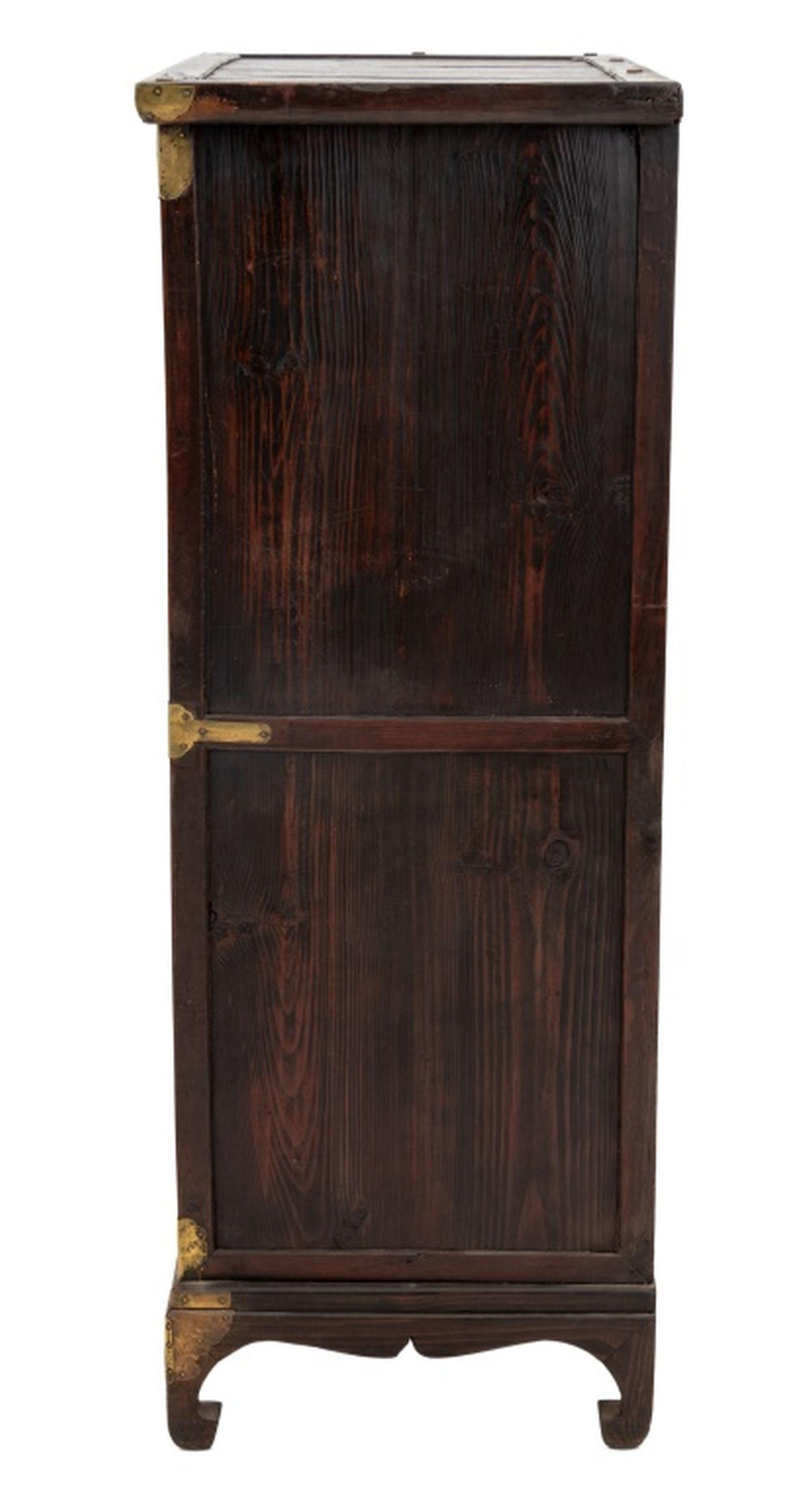 Korean Brass Mounted Elm Chest on Chest