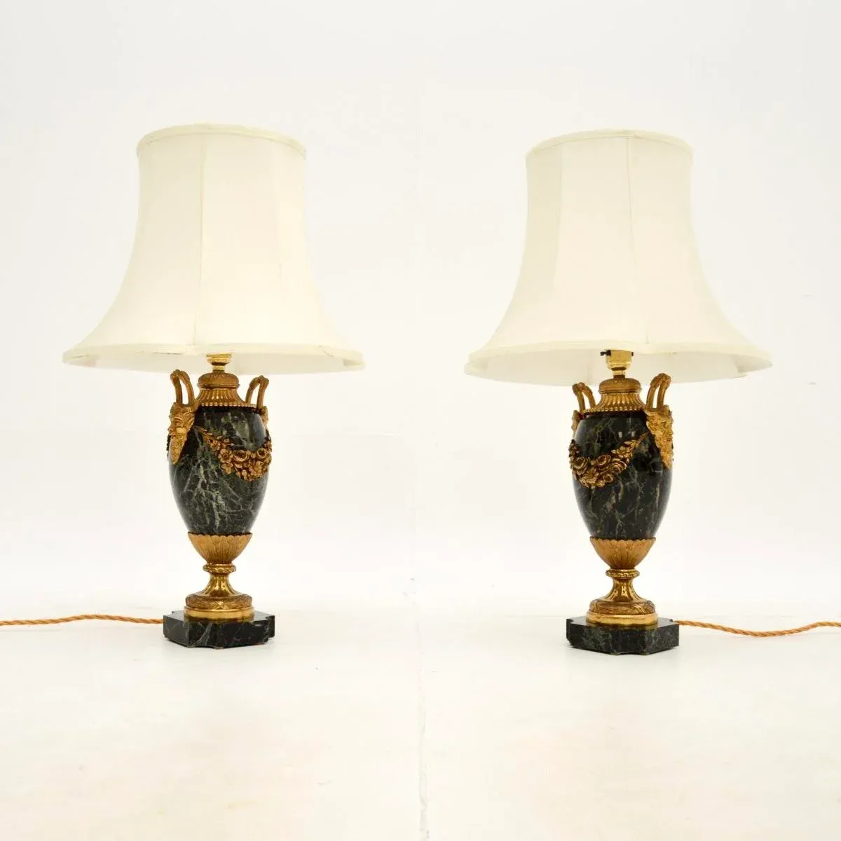 coyseio outerwearAntique French Marble and Gilt Bronze Lamps, 1890s, Set of 2
