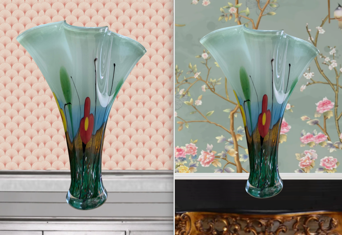 Vintage Mihai Topescu Art Glass Floral Landscape Vase | Chairish