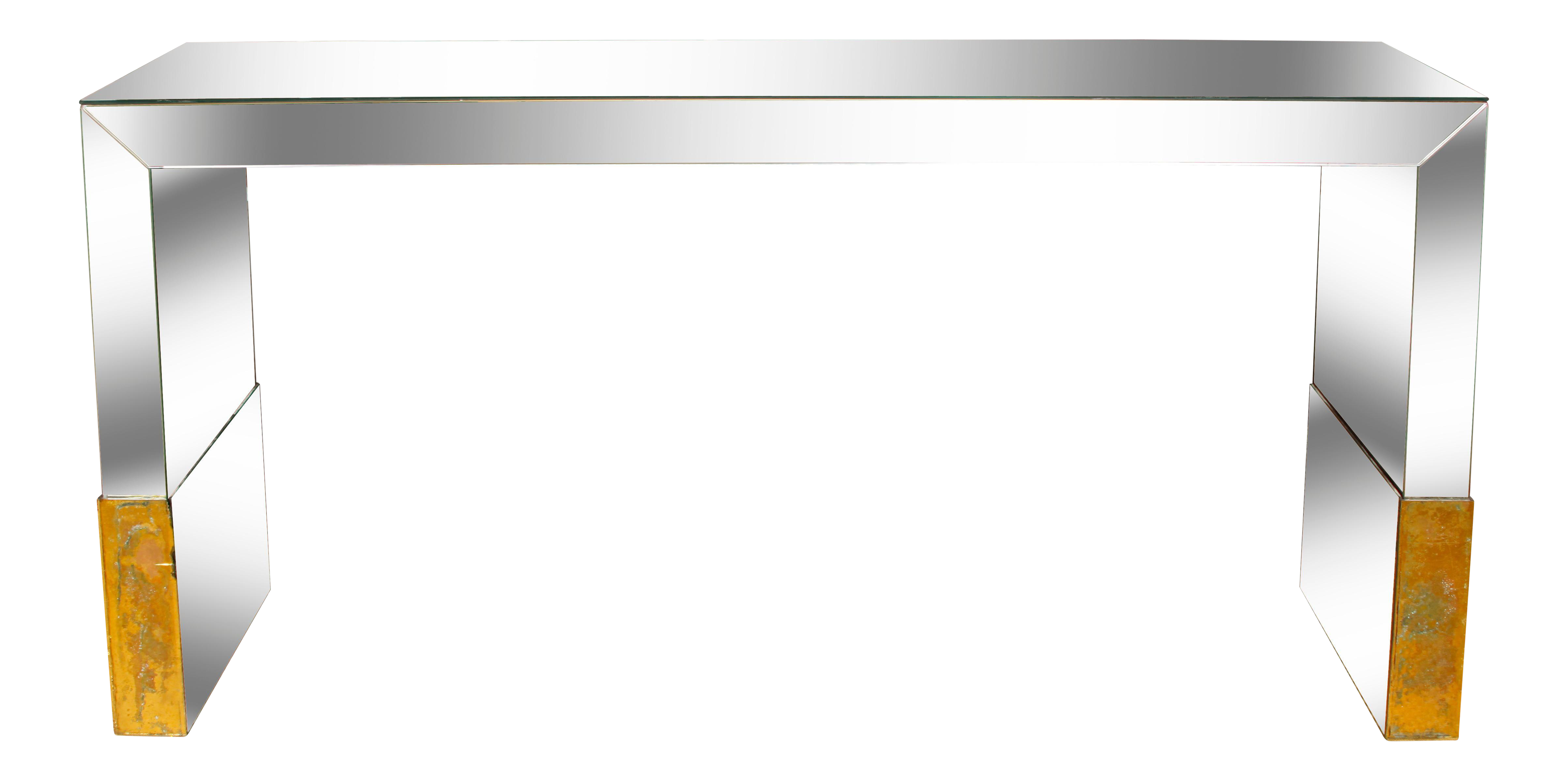 Tall Mirrored Glass Console with Antique Gold Mirror Bases Chairish