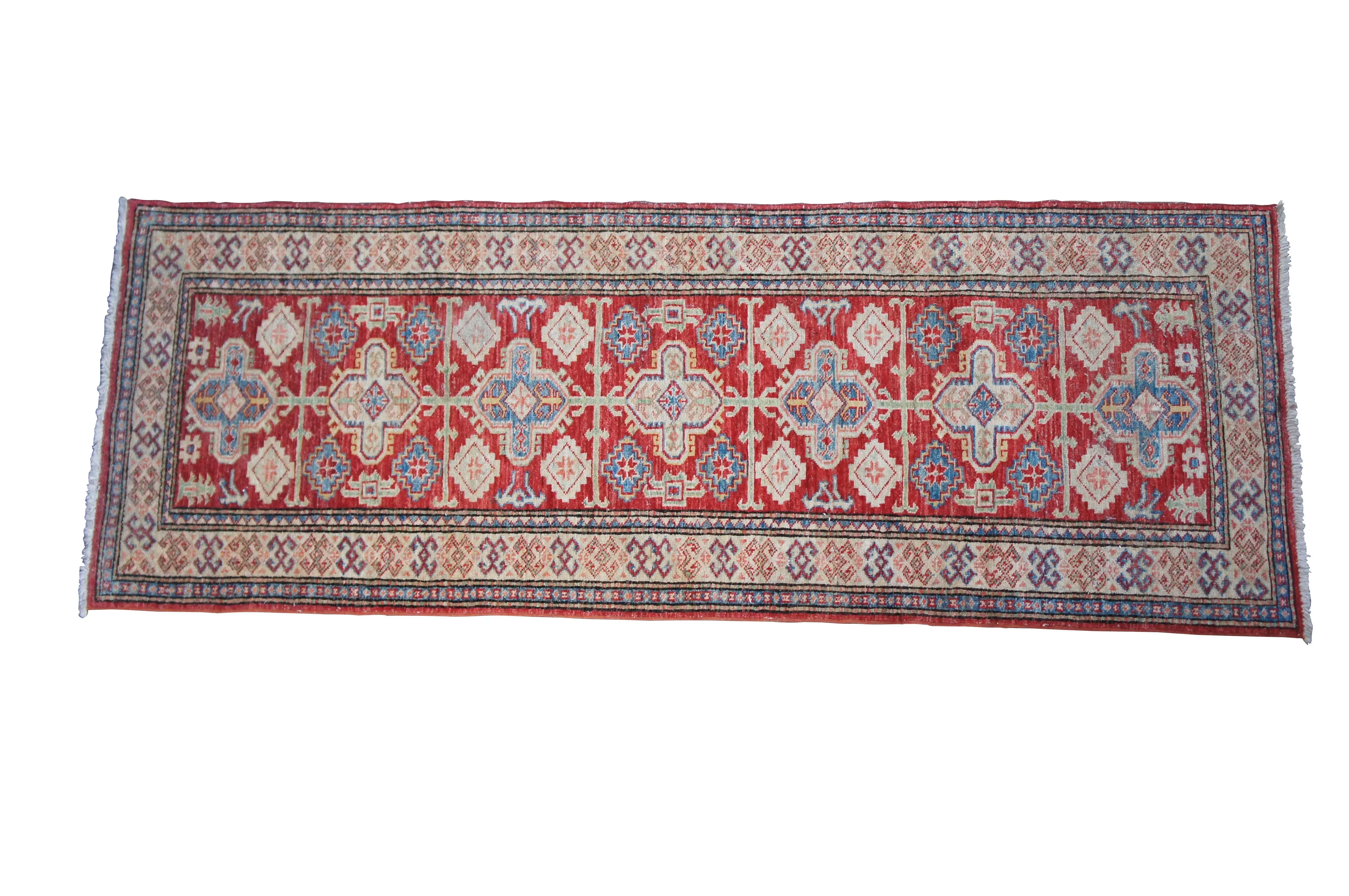 Vintage Oriental Traditional Geometric Wool Red Rug Runner 2.5\' X 7\'