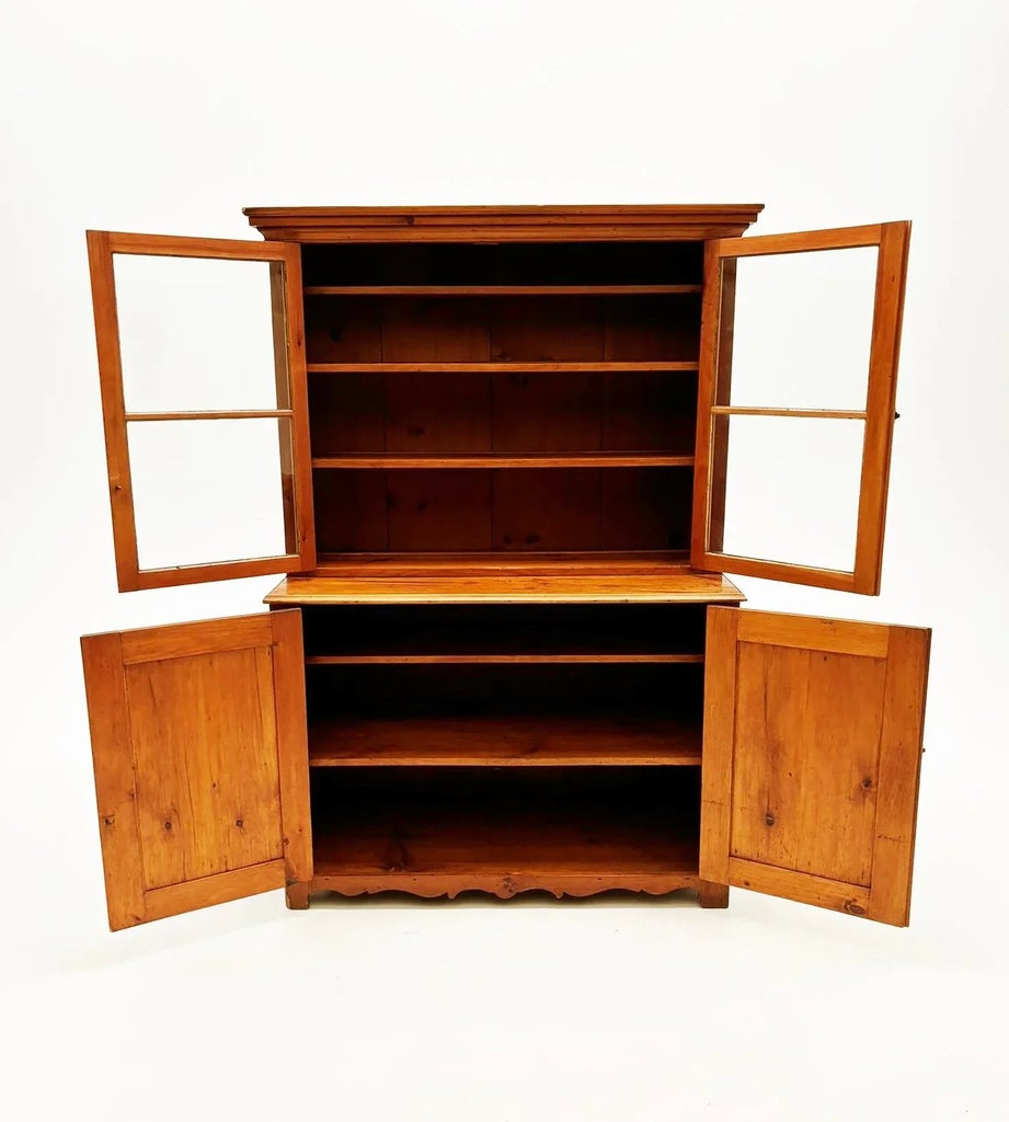 Early 1800's Pennsylvania Dutch Pine Country Cupboard With Wavy