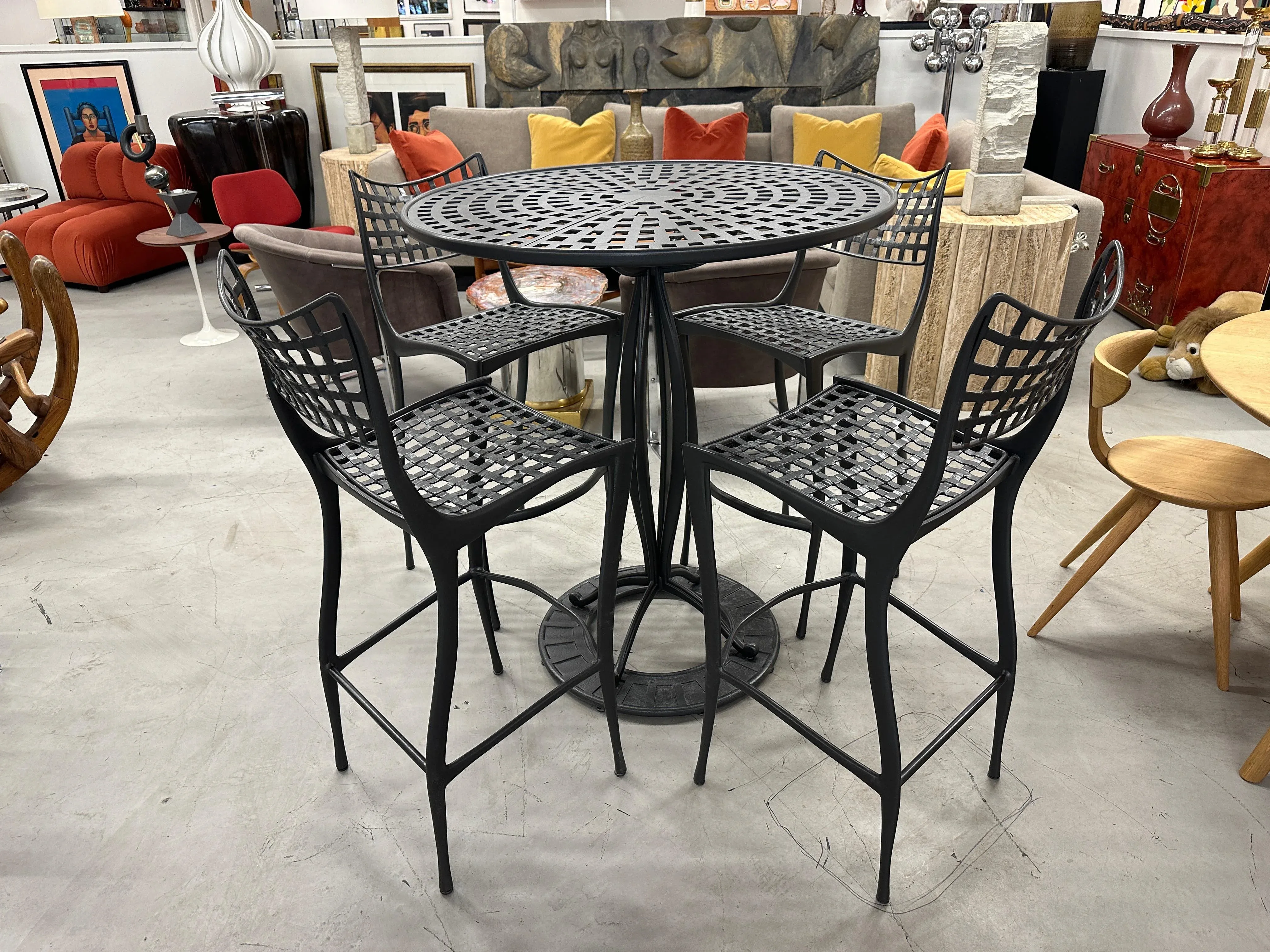 Vintage Brown Jordan Sol Y Luna High Top Bar Table Bar Stools