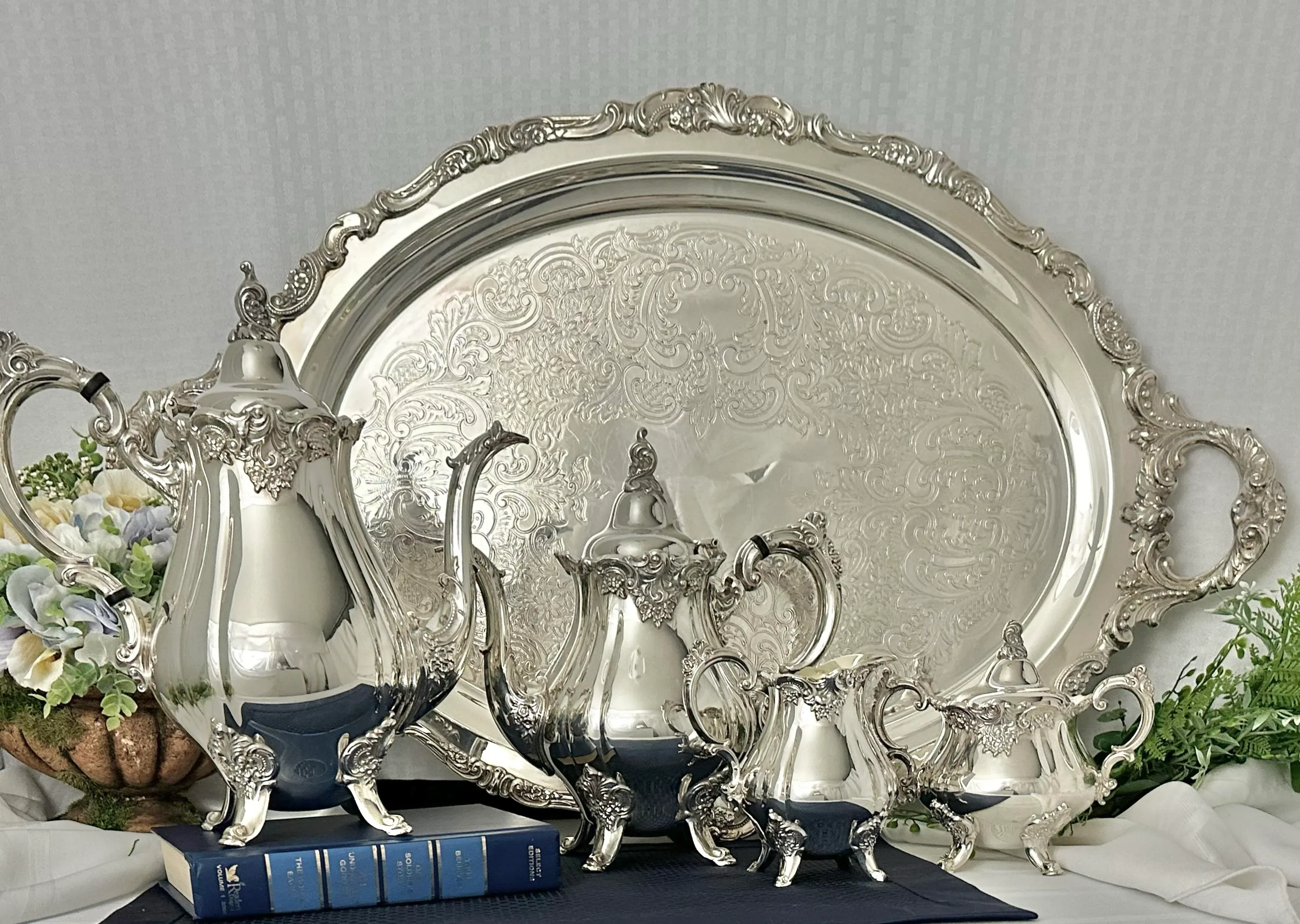 Mid 20th Century Wallace Silver Baroque Silver Plate Tea and