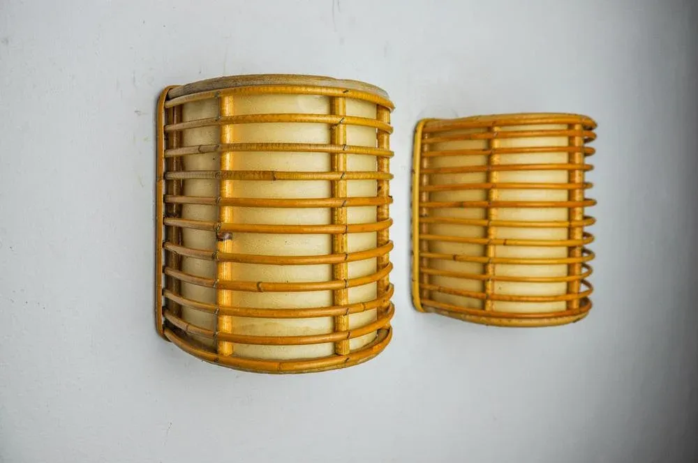 Rattan Sconces, France, 1960s, Set of 2