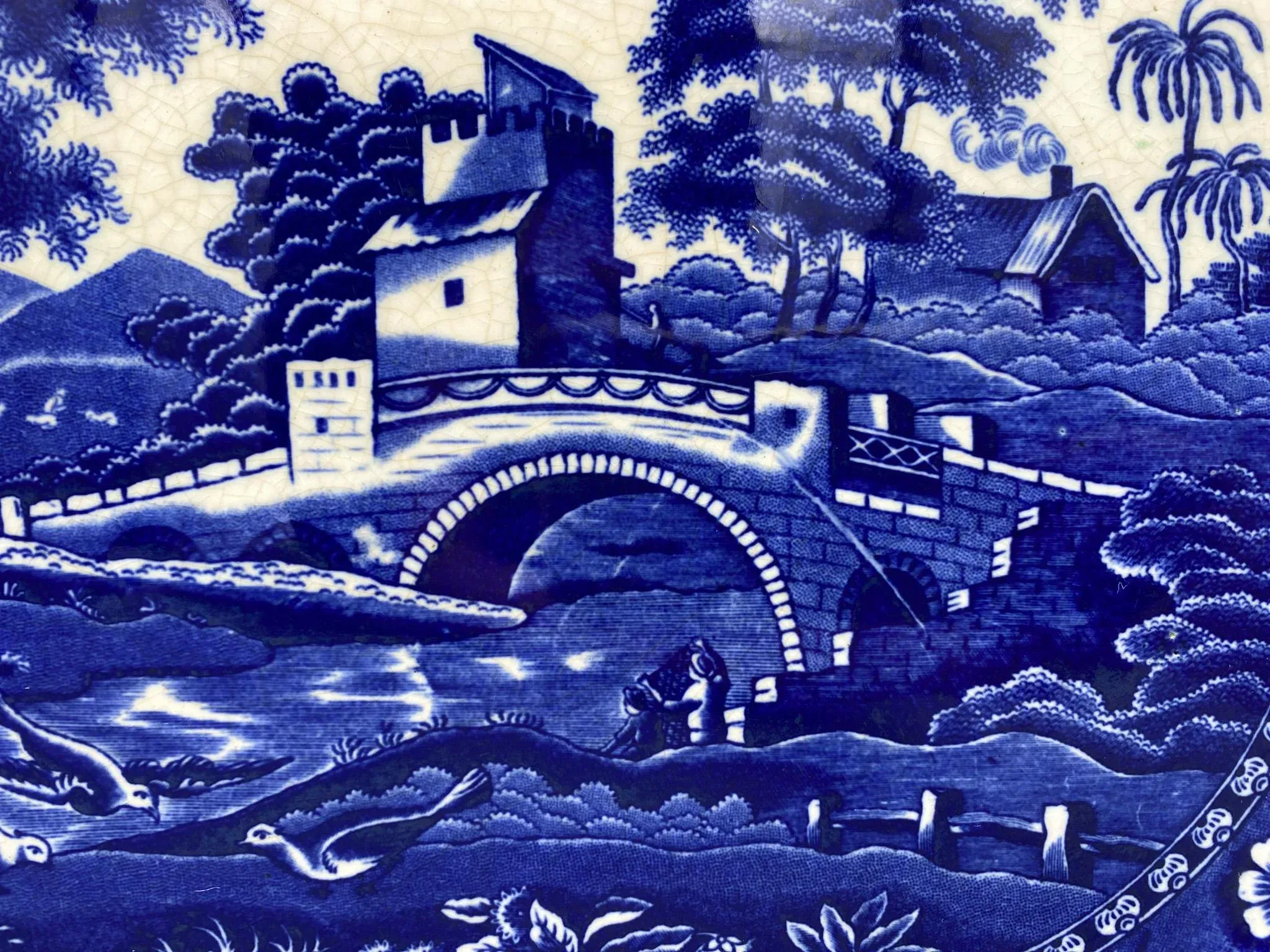 Antique English Copeland Spode's Tower Blue and White Platter