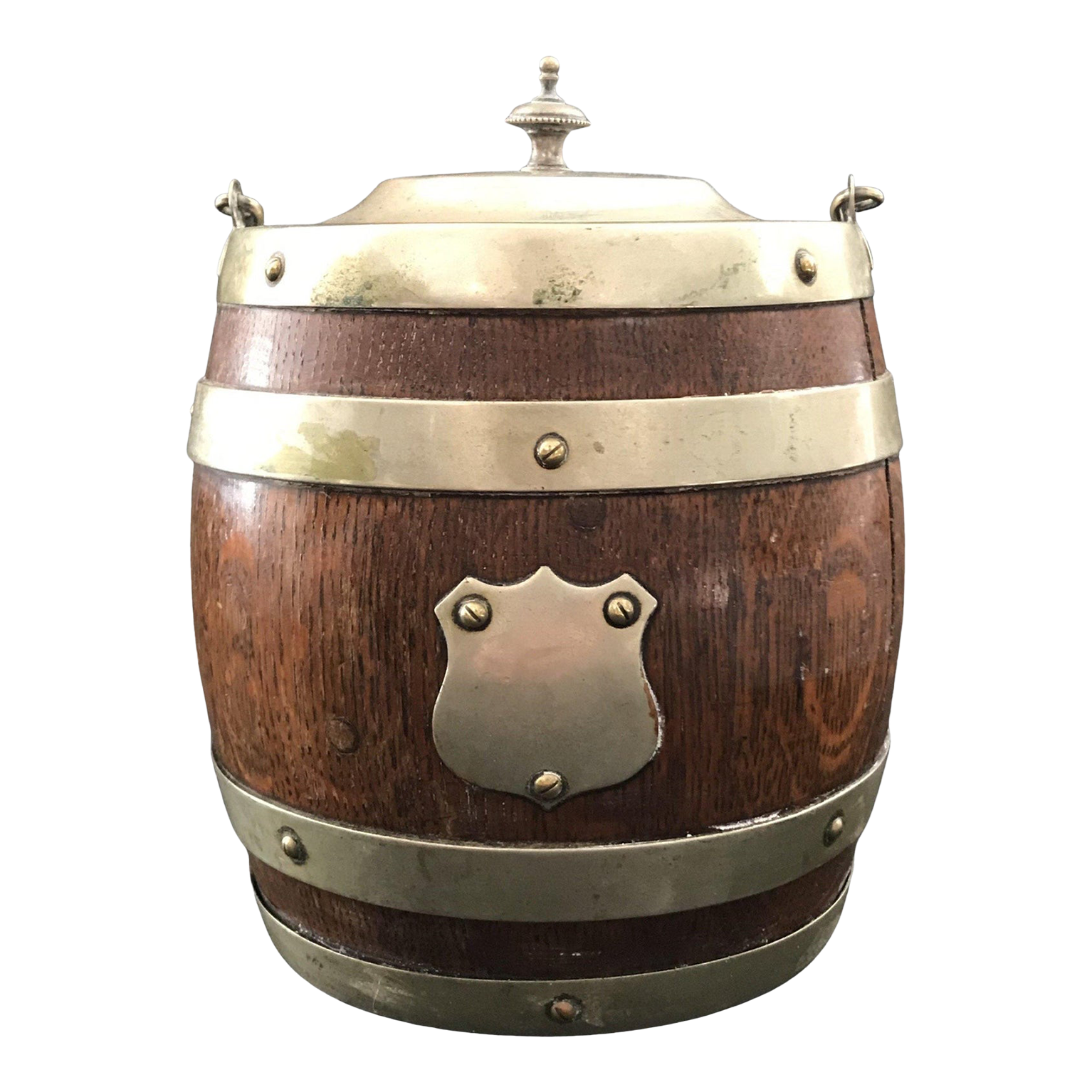 1920s English Oak Biscuit Barrel With Silver Crest Chairish
