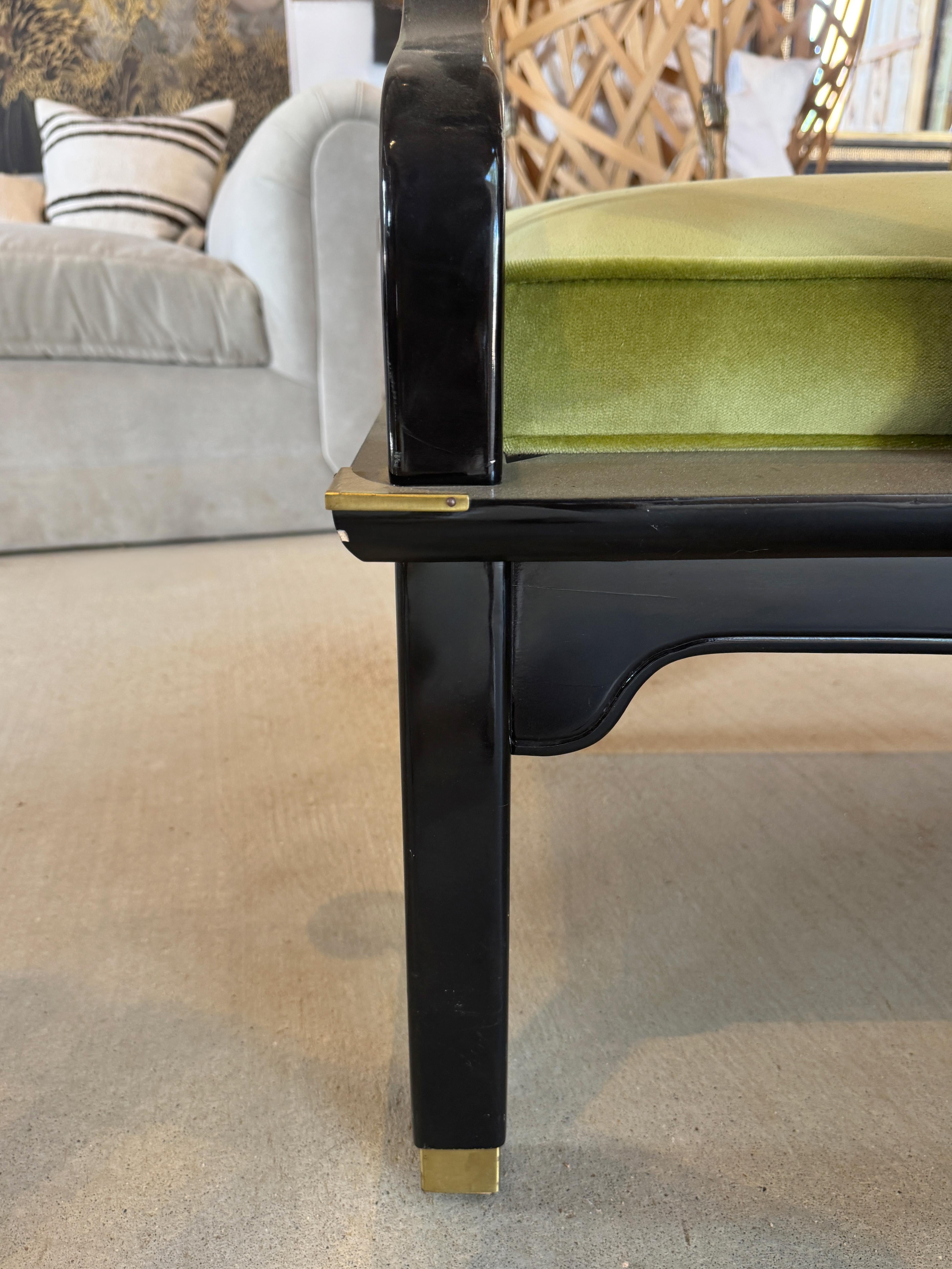 Mid 20th Century James Mont Ming Style Black Lacquer & Brass