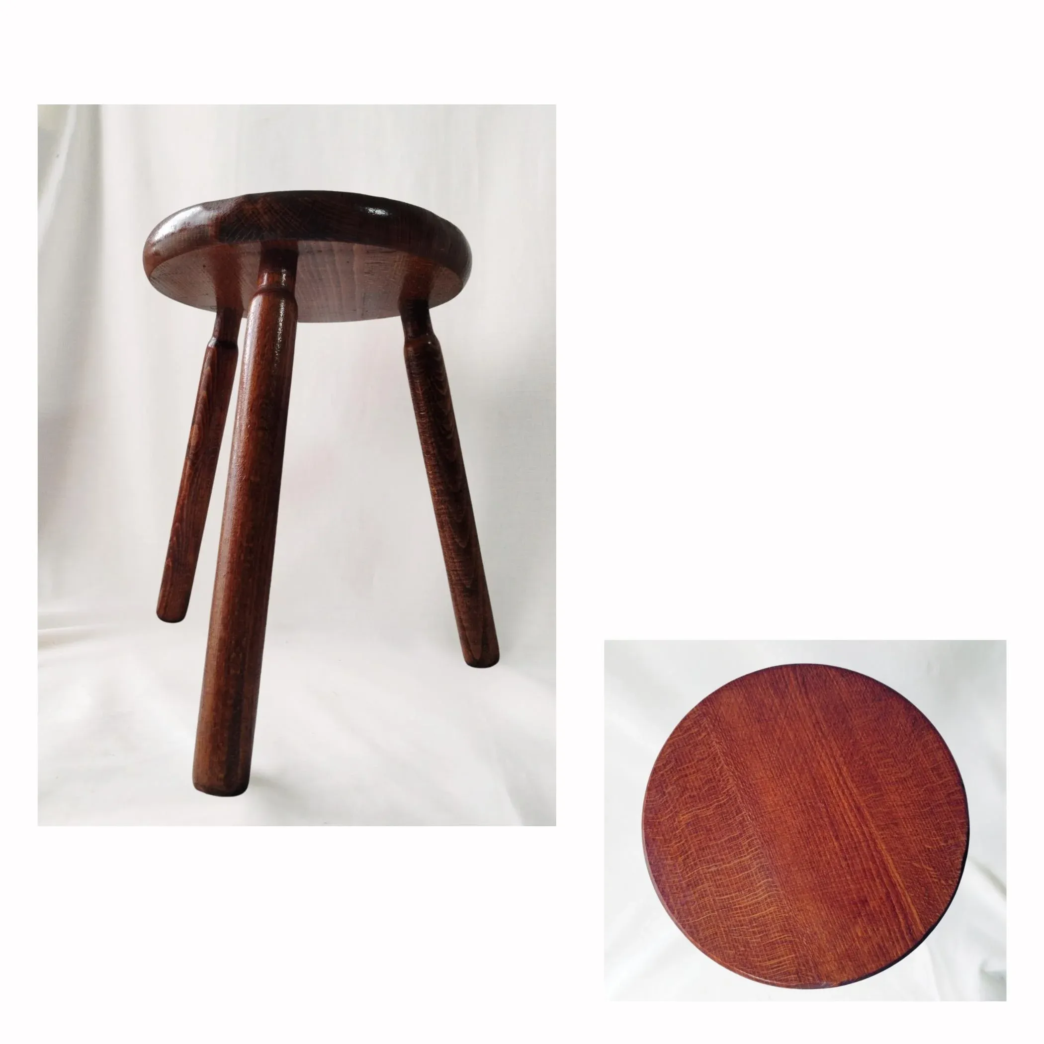 Vintage Brutalist Tripod Stool in Oak Wood | Chairish